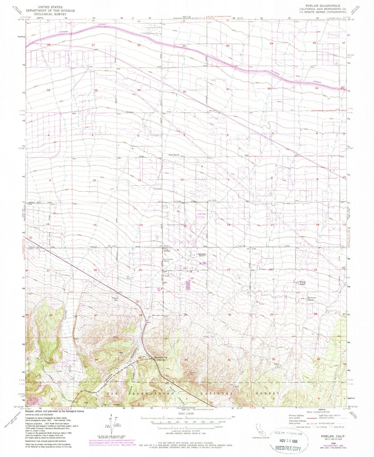 Classic USGS Phelan California 7.5'x7.5' Topo Map Image