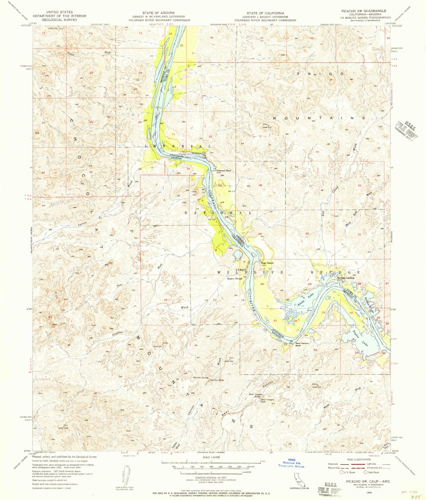 Classic USGS Picacho SW California 7.5'x7.5' Topo Map Image