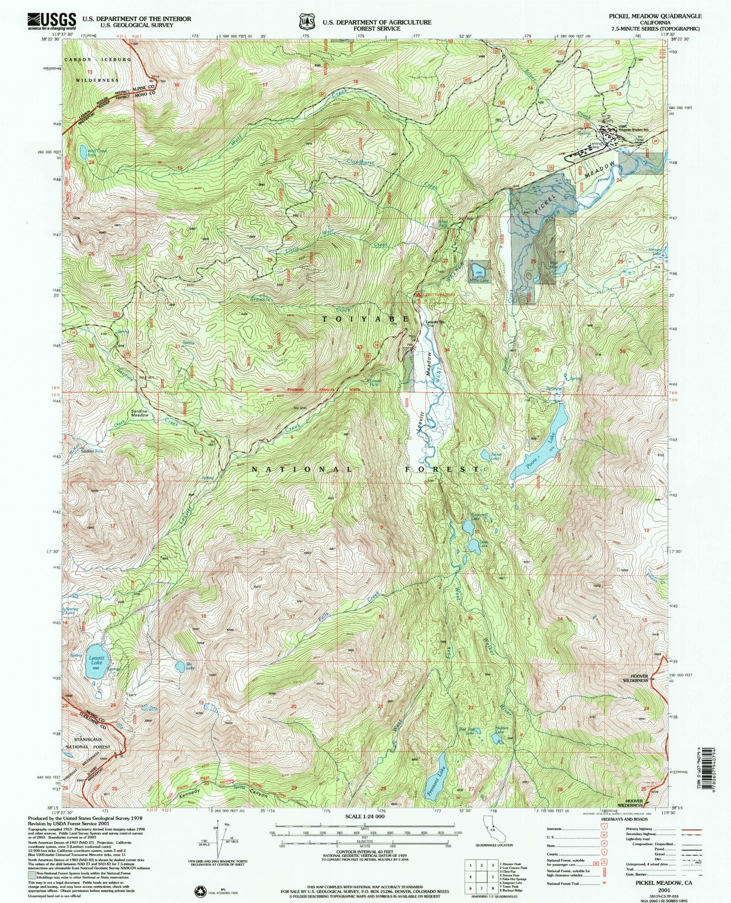 USGS Classic Pickel Meadow California 7.5'x7.5' Topo Map Image