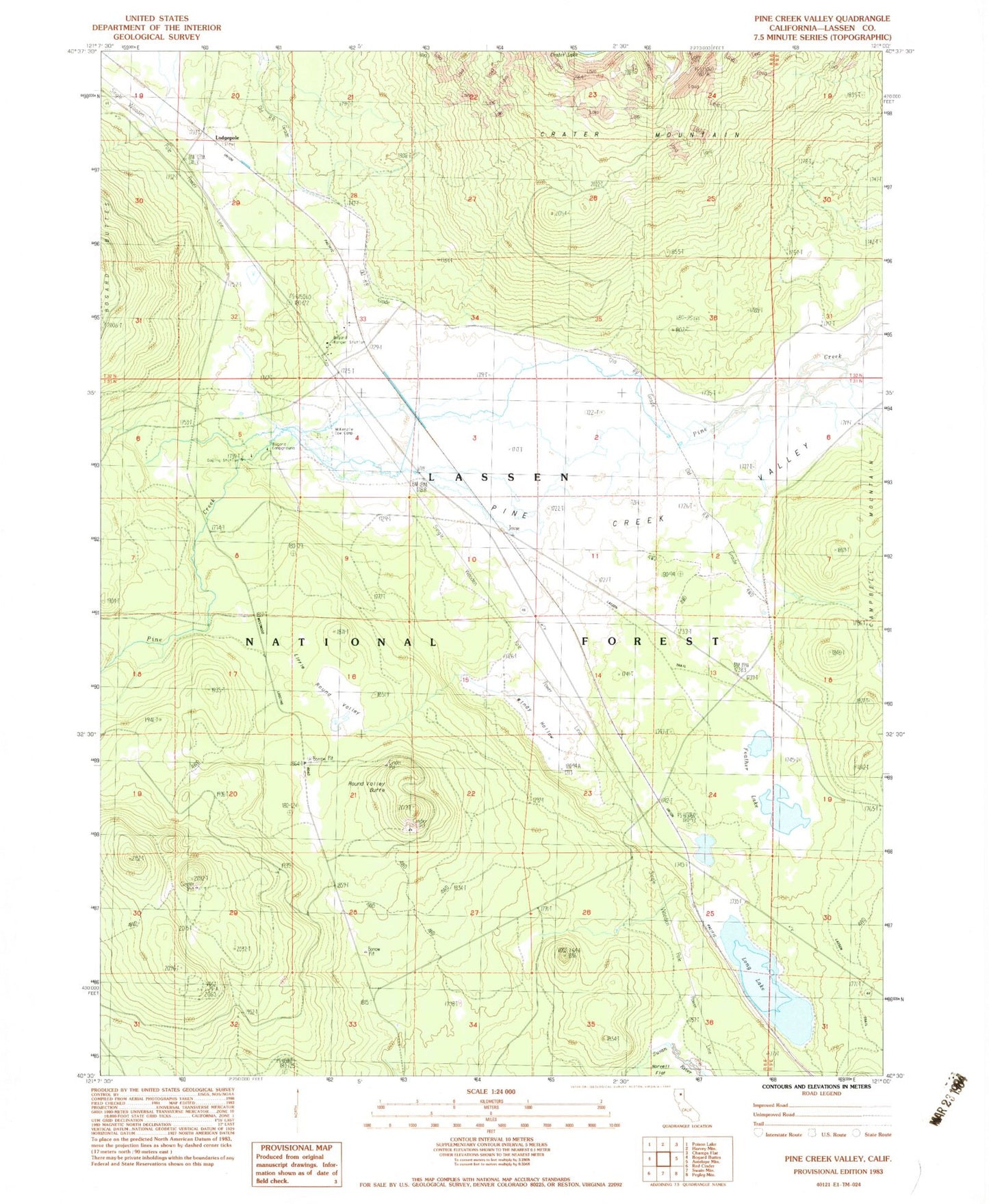 Classic USGS Pine Creek Valley California 7.5'x7.5' Topo Map Image
