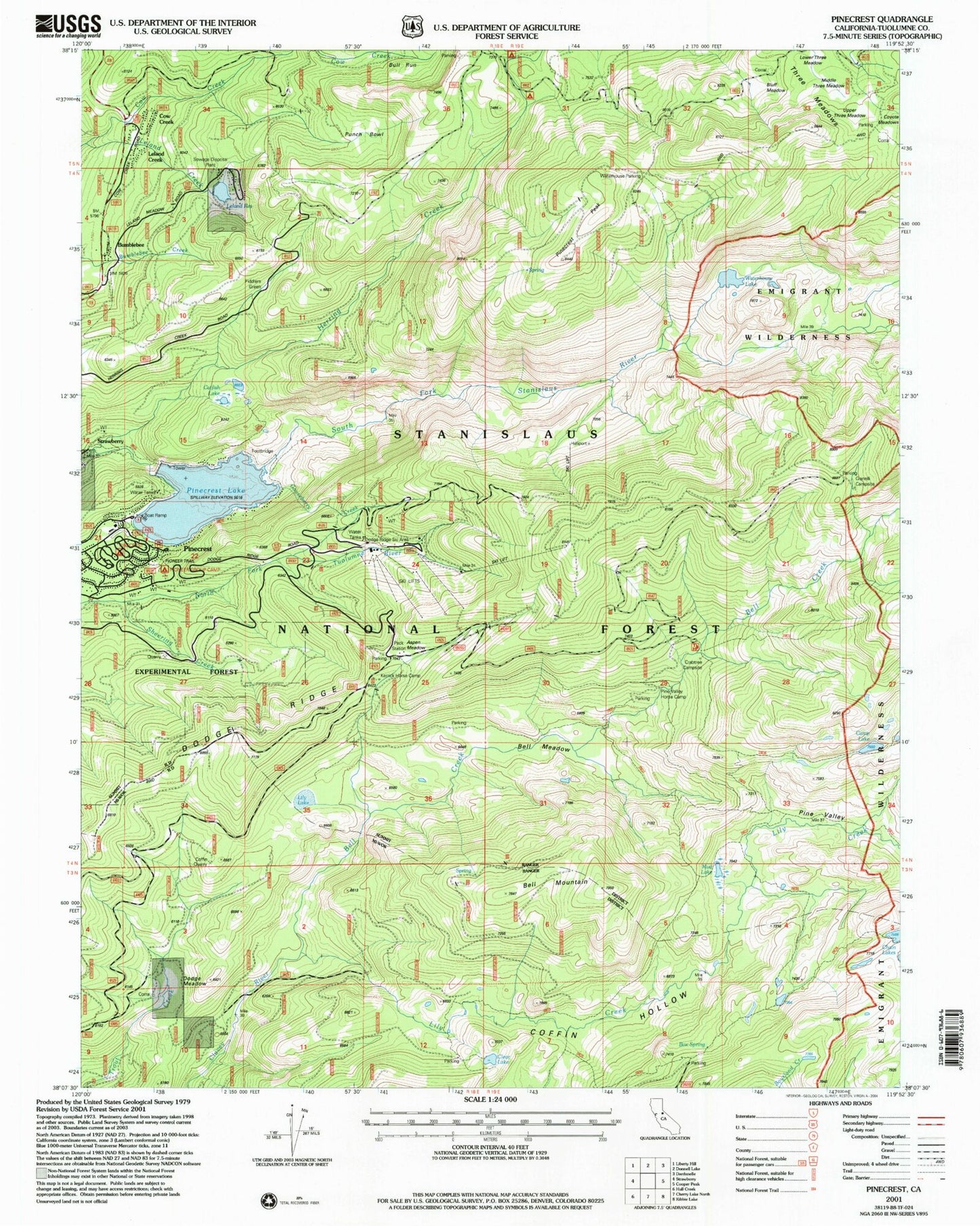 USGS Classic Pinecrest California 7.5'x7.5' Topo Map Image