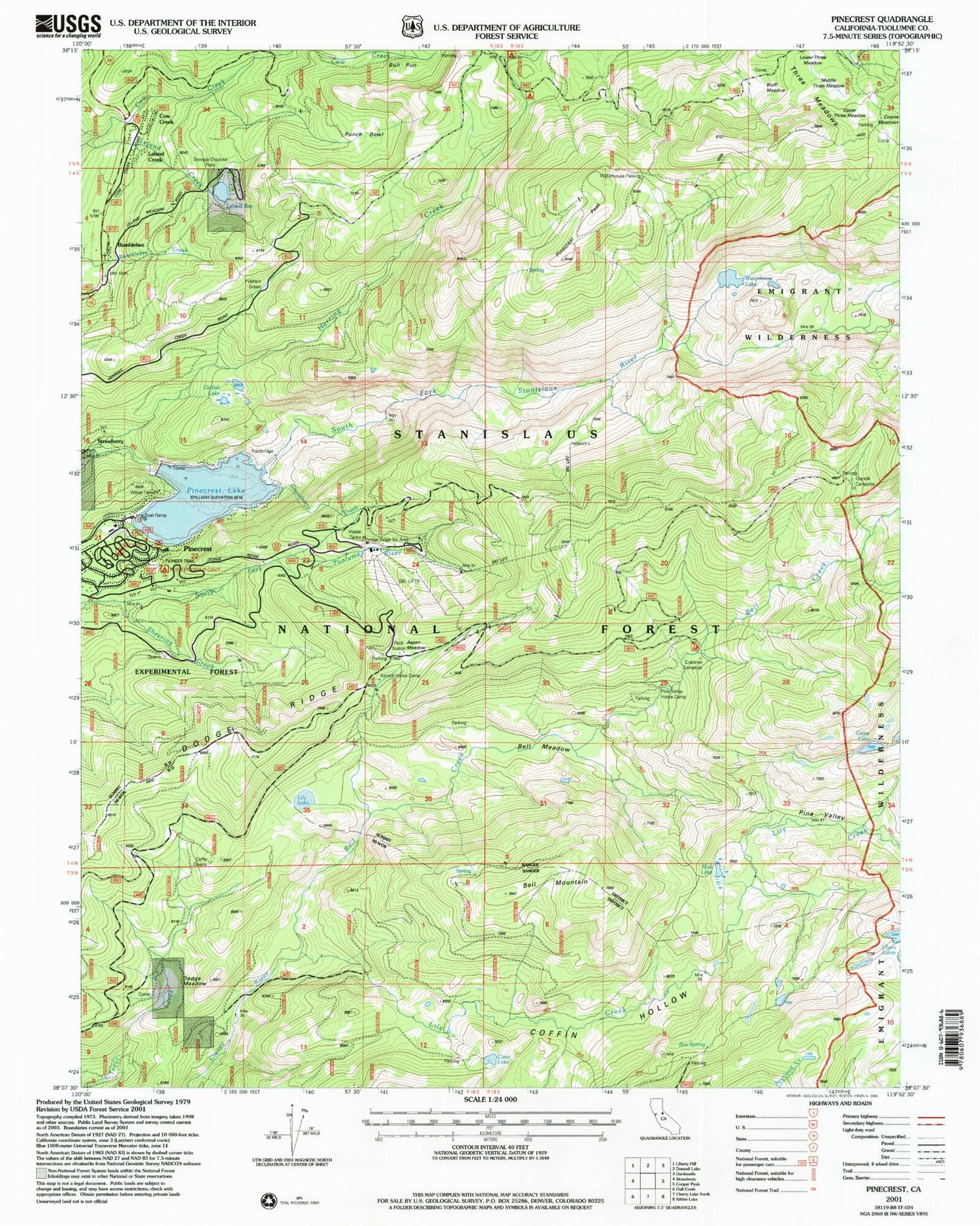 USGS Classic Pinecrest California 7.5'x7.5' Topo Map Image