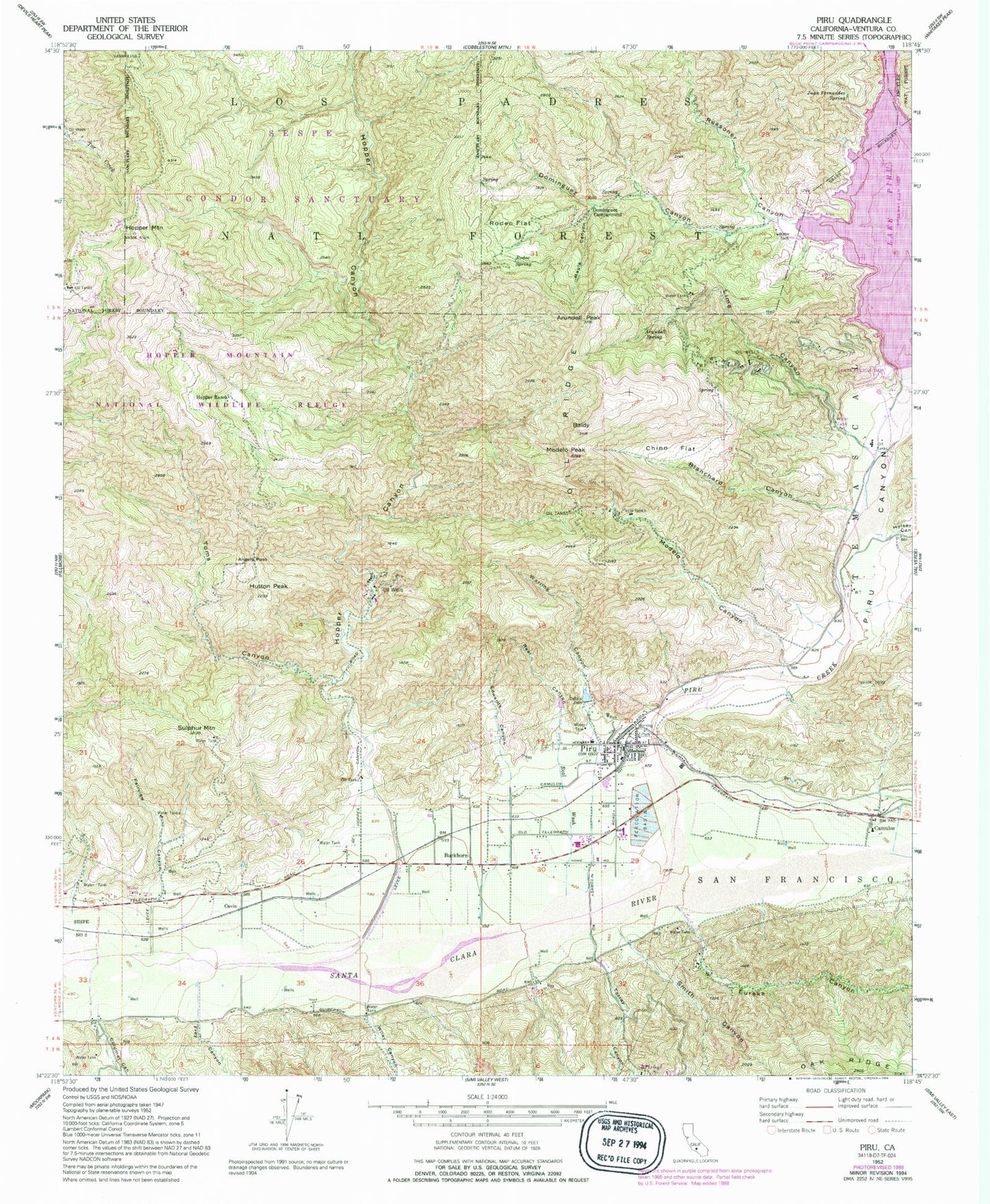 Classic USGS Piru California 7.5'x7.5' Topo Map Image