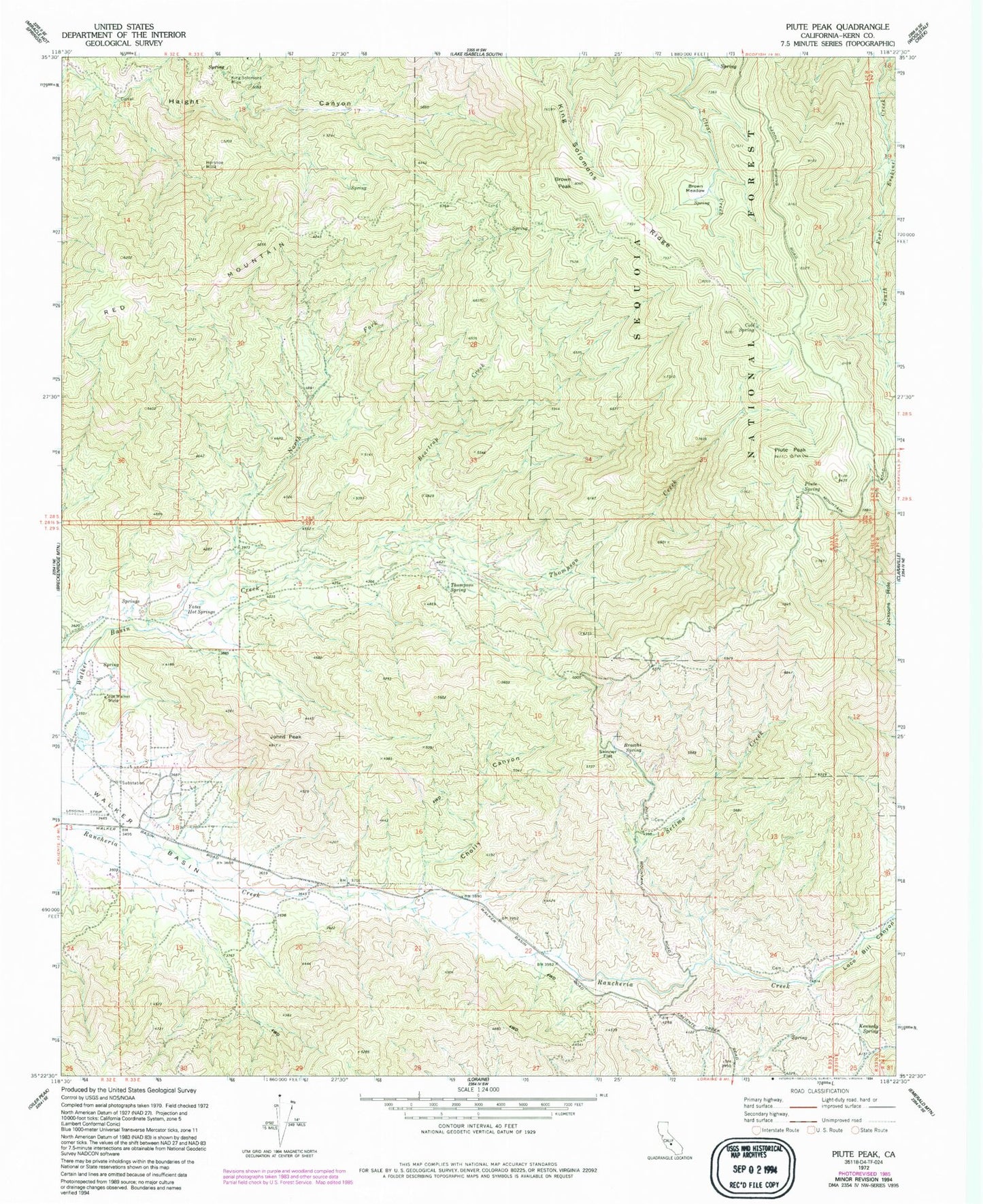 Classic USGS Piute Peak California 7.5'x7.5' Topo Map Image