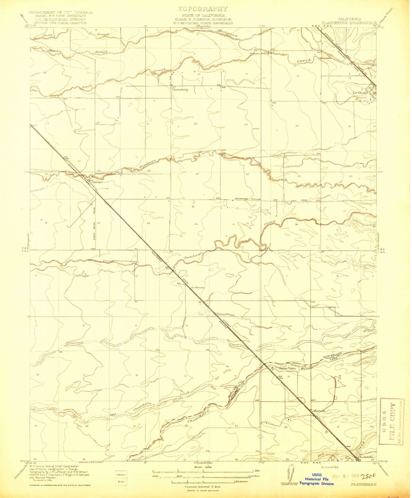 Classic USGS Plainsburg California 7.5'x7.5' Topo Map Image