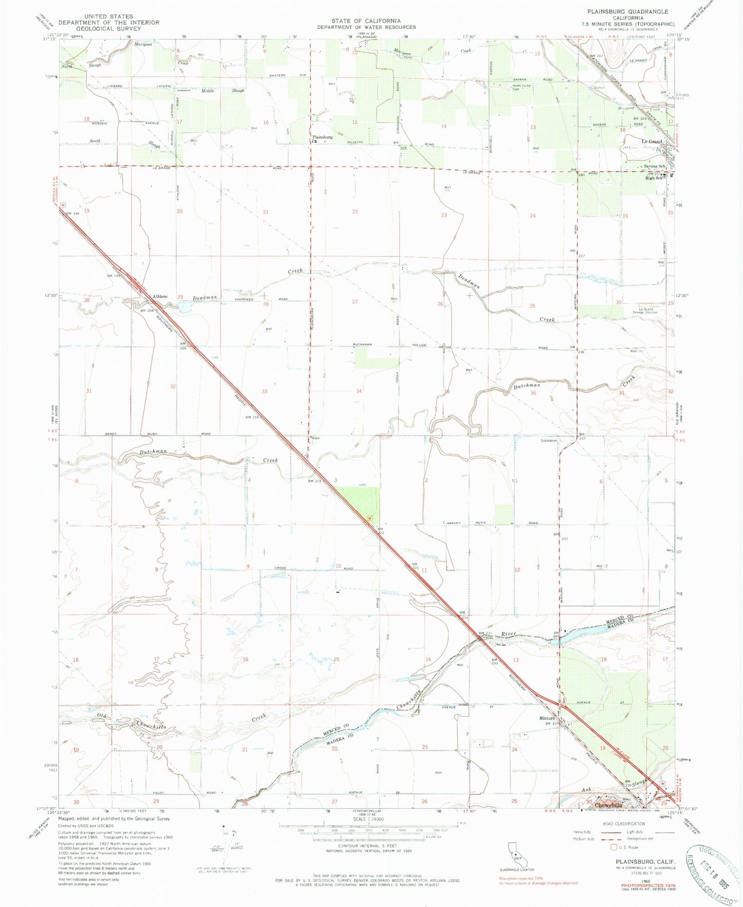 Classic USGS Plainsburg California 7.5'x7.5' Topo Map Image