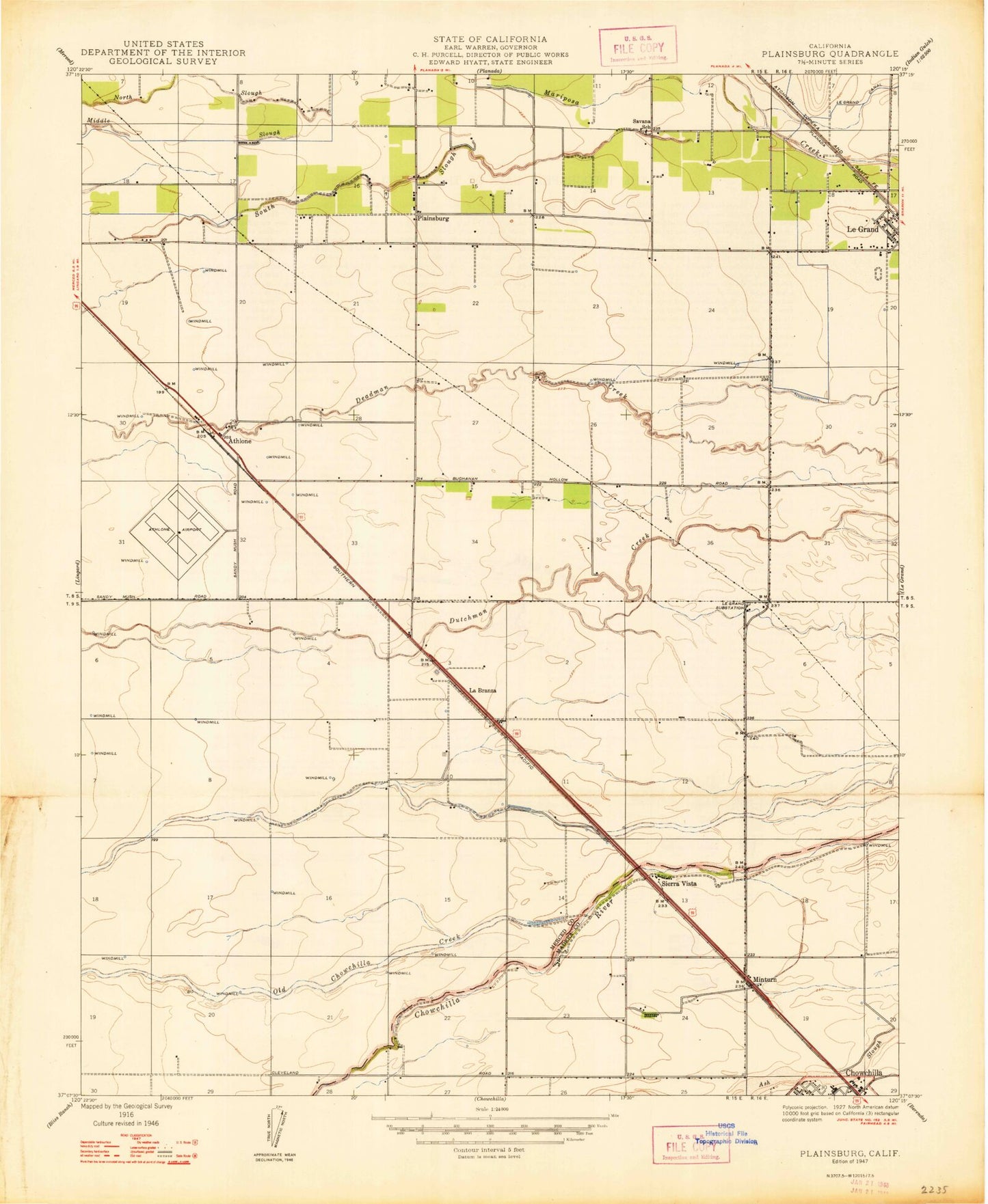 Classic USGS Plainsburg California 7.5'x7.5' Topo Map Image