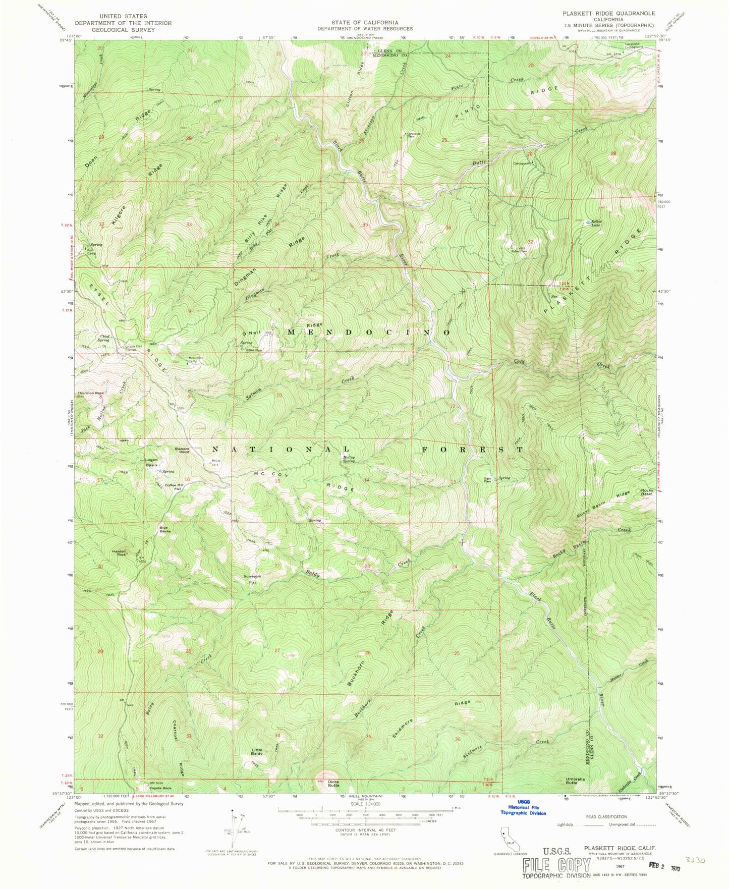 Classic USGS Plaskett Ridge California 7.5'x7.5' Topo Map Image