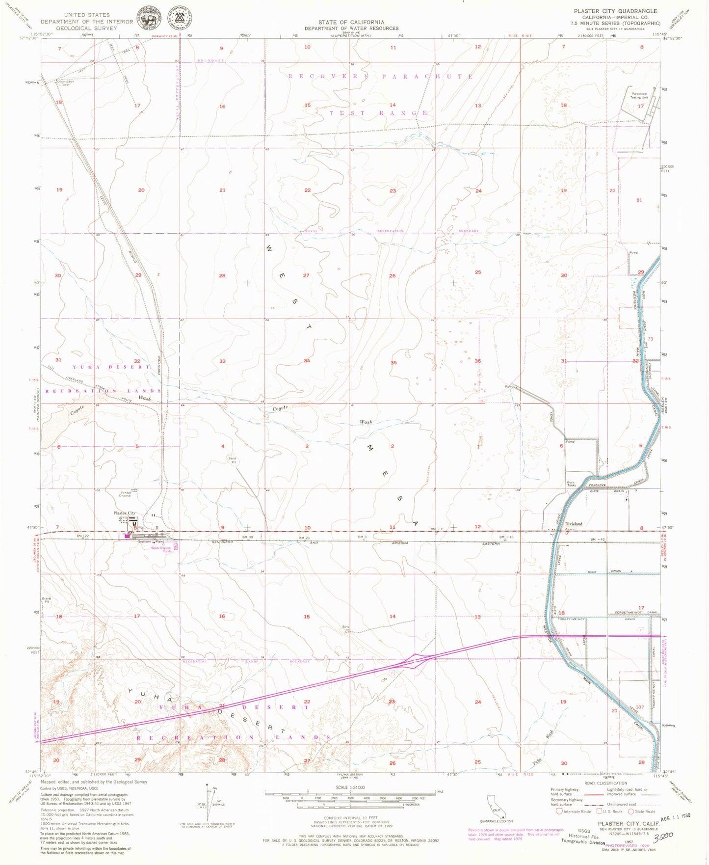 Classic USGS Plaster City California 7.5'x7.5' Topo Map Image