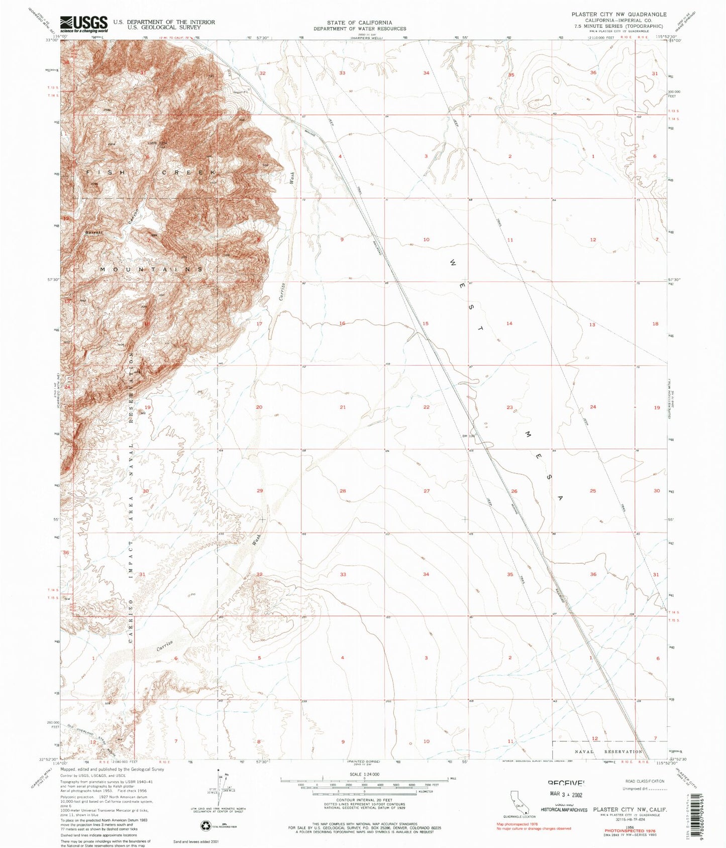 Classic USGS Plaster City NW California 7.5'x7.5' Topo Map Image