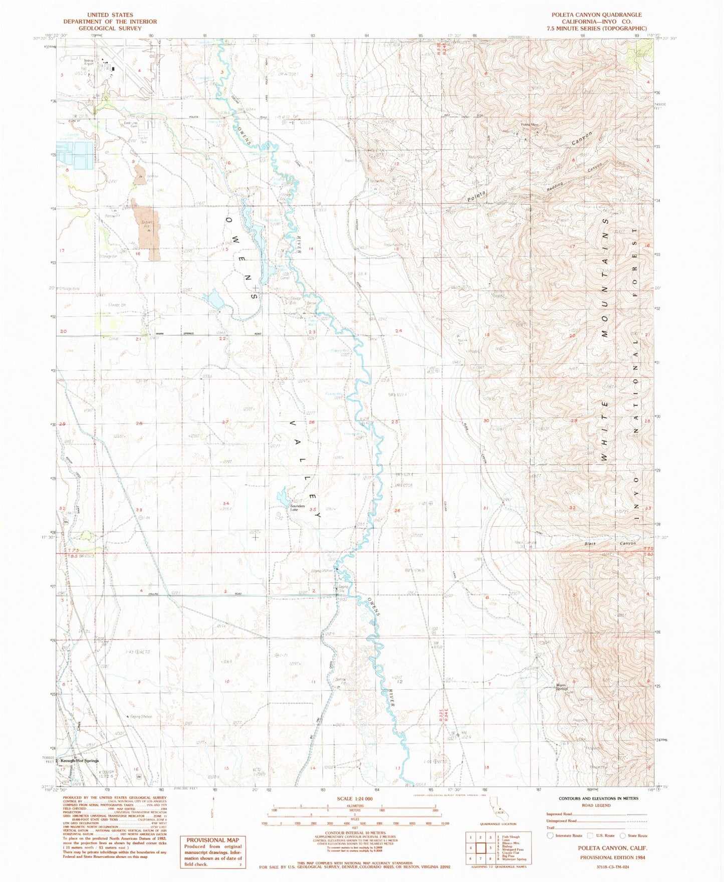Classic USGS Poleta Canyon California 7.5'x7.5' Topo Map Image