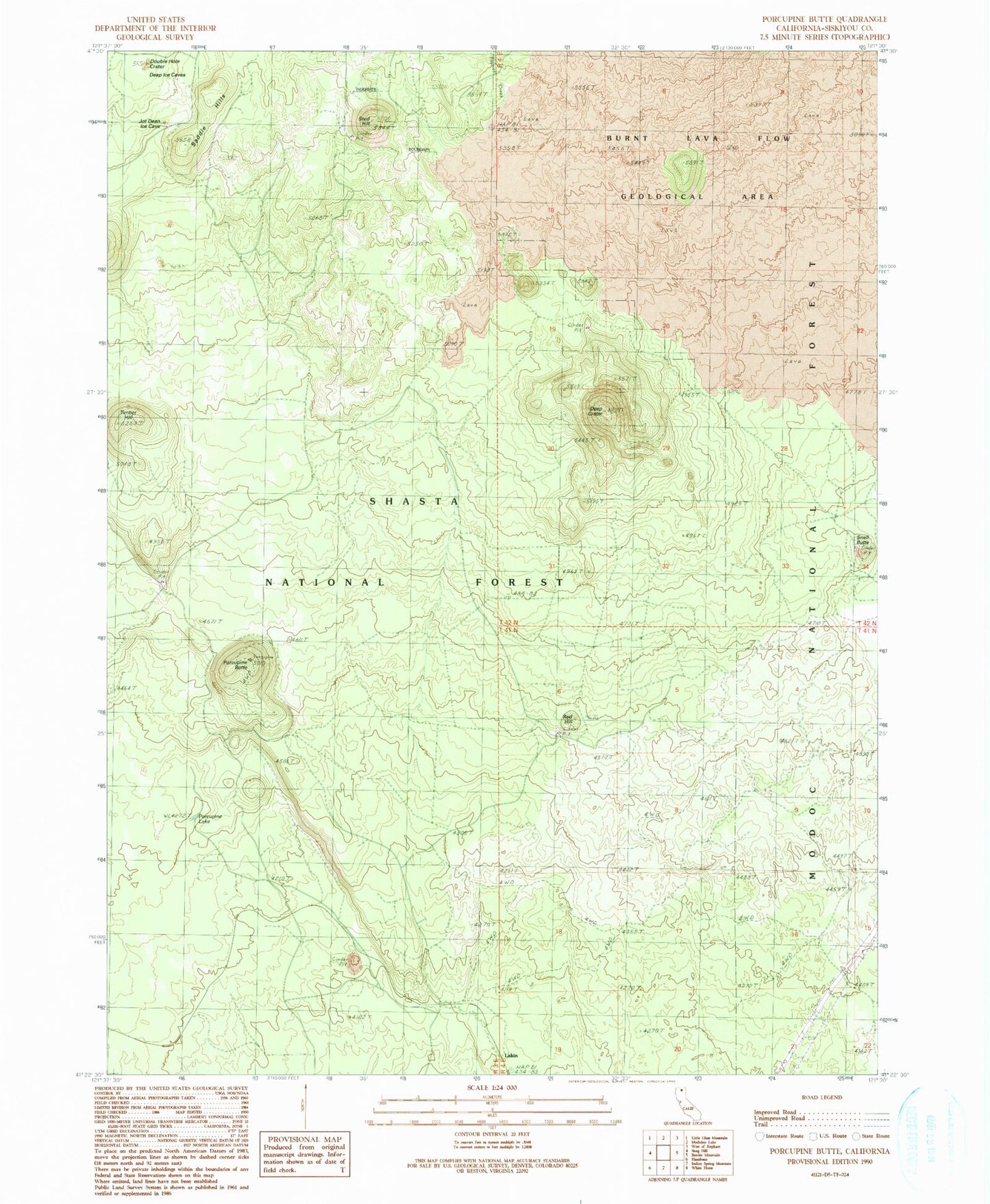 Classic USGS Porcupine Butte California 7.5'x7.5' Topo Map Image