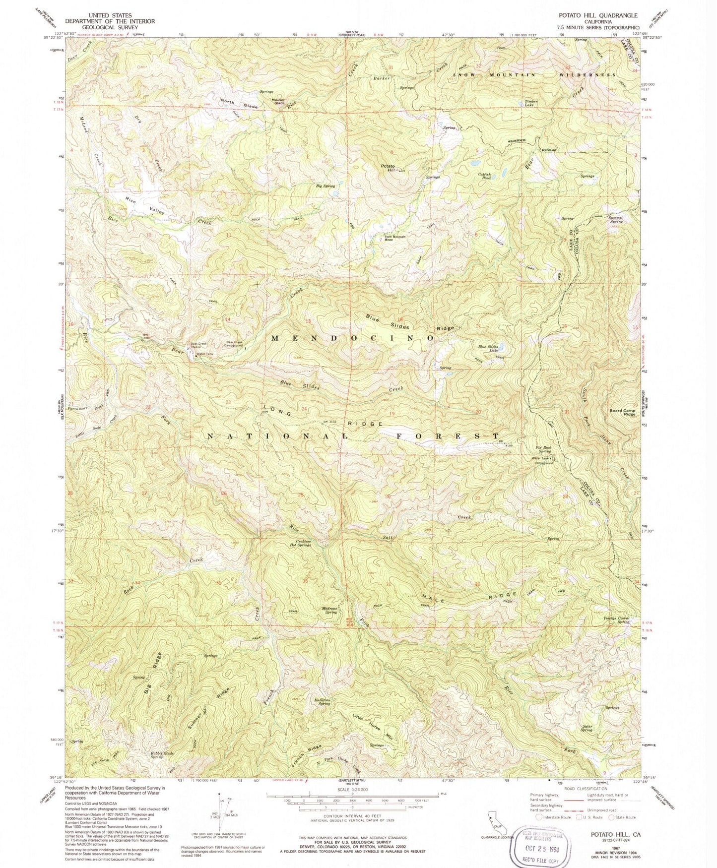 Classic USGS Potato Hill California 7.5'x7.5' Topo Map Image