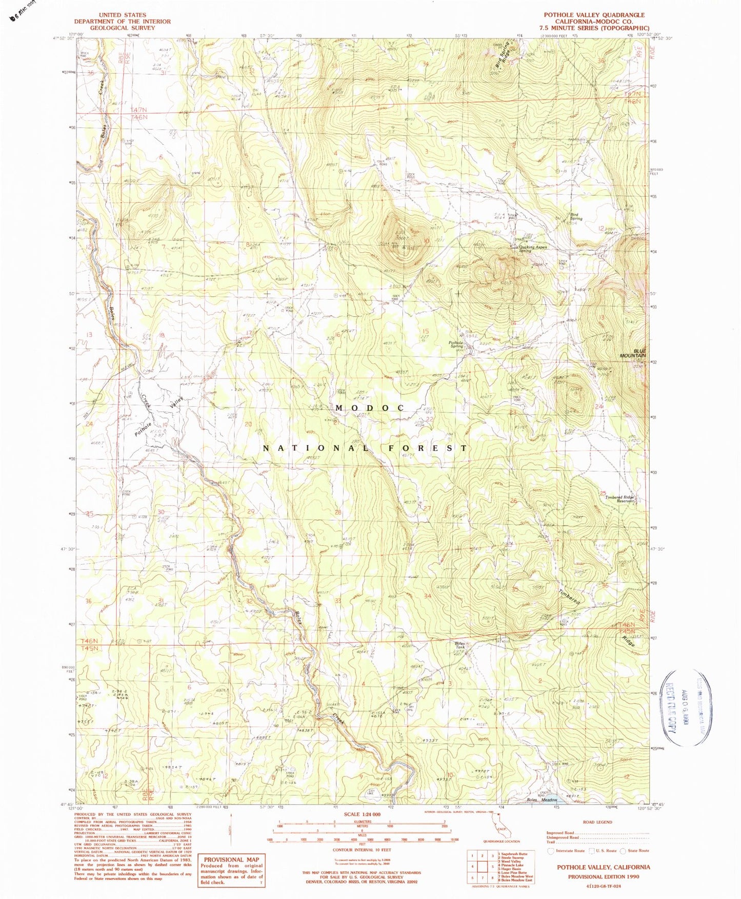Classic USGS Pothole Valley California 7.5'x7.5' Topo Map Image