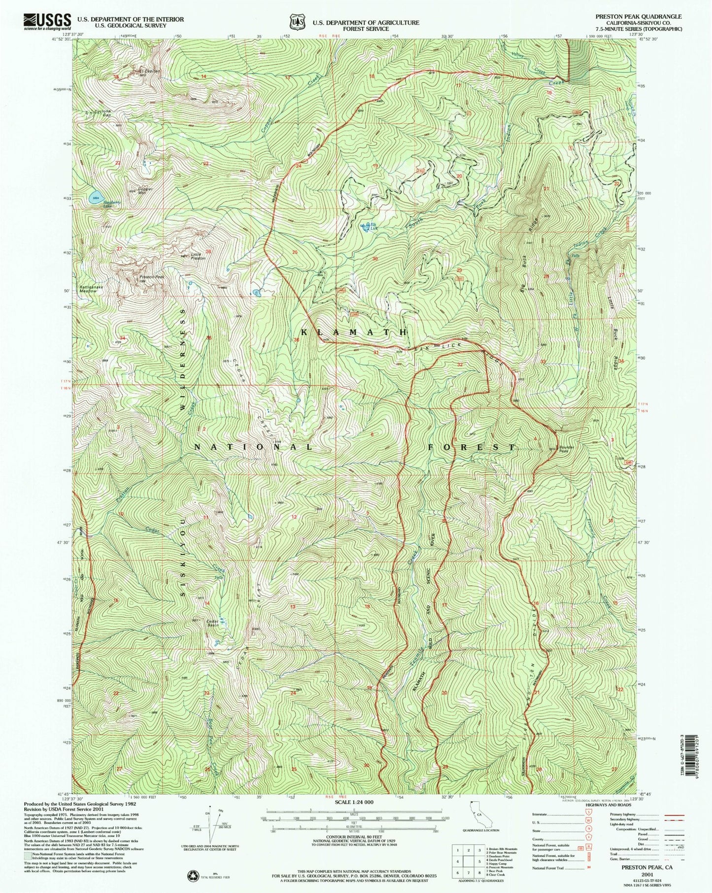 Classic USGS Preston Peak California 7.5'x7.5' Topo Map Image