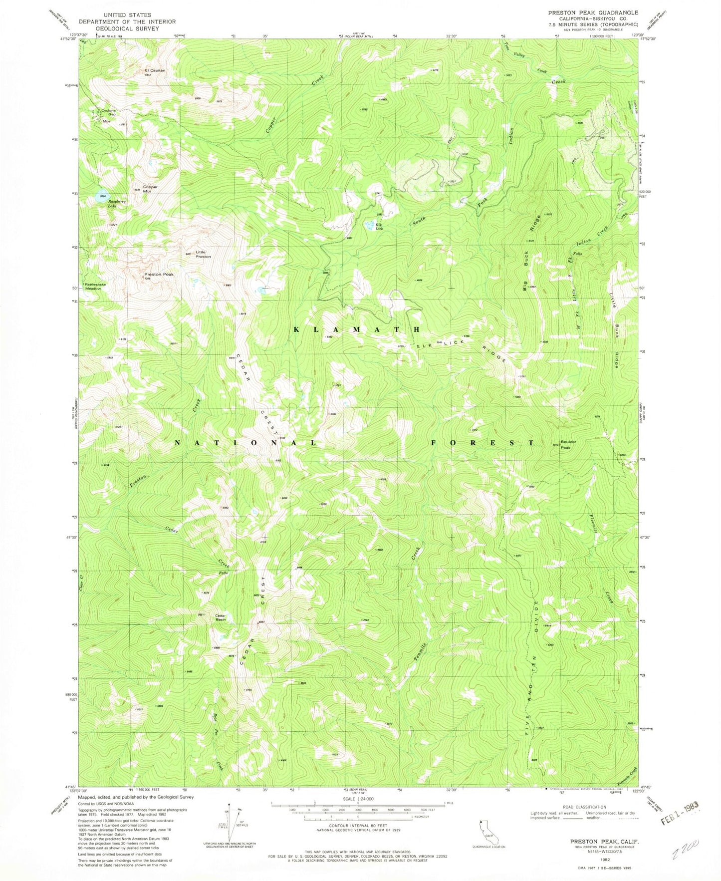 Classic USGS Preston Peak California 7.5'x7.5' Topo Map Image