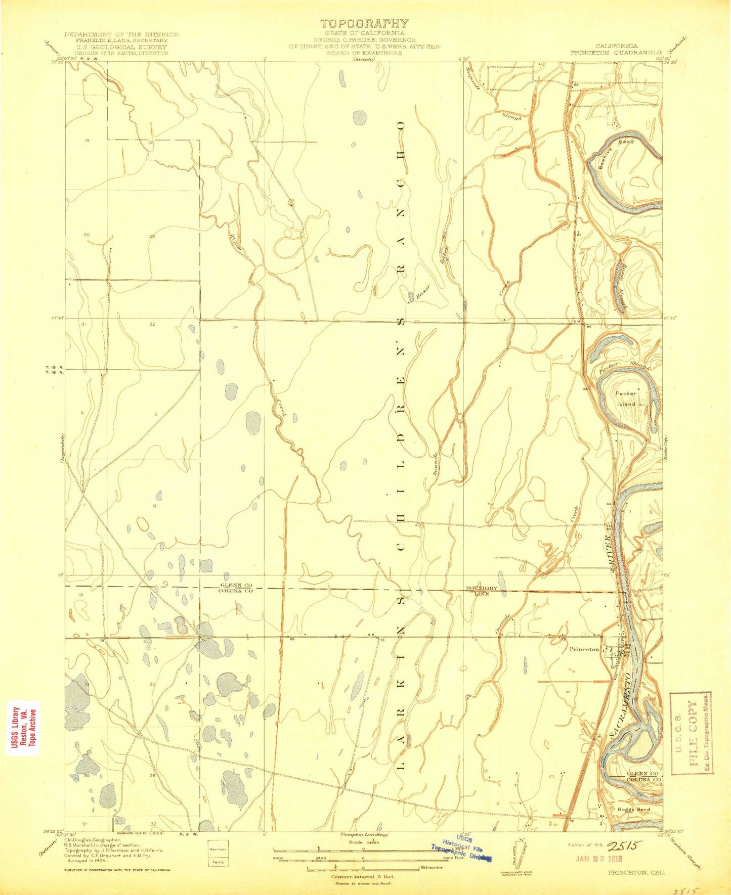 Classic USGS Princeton California 7.5'x7.5' Topo Map Image