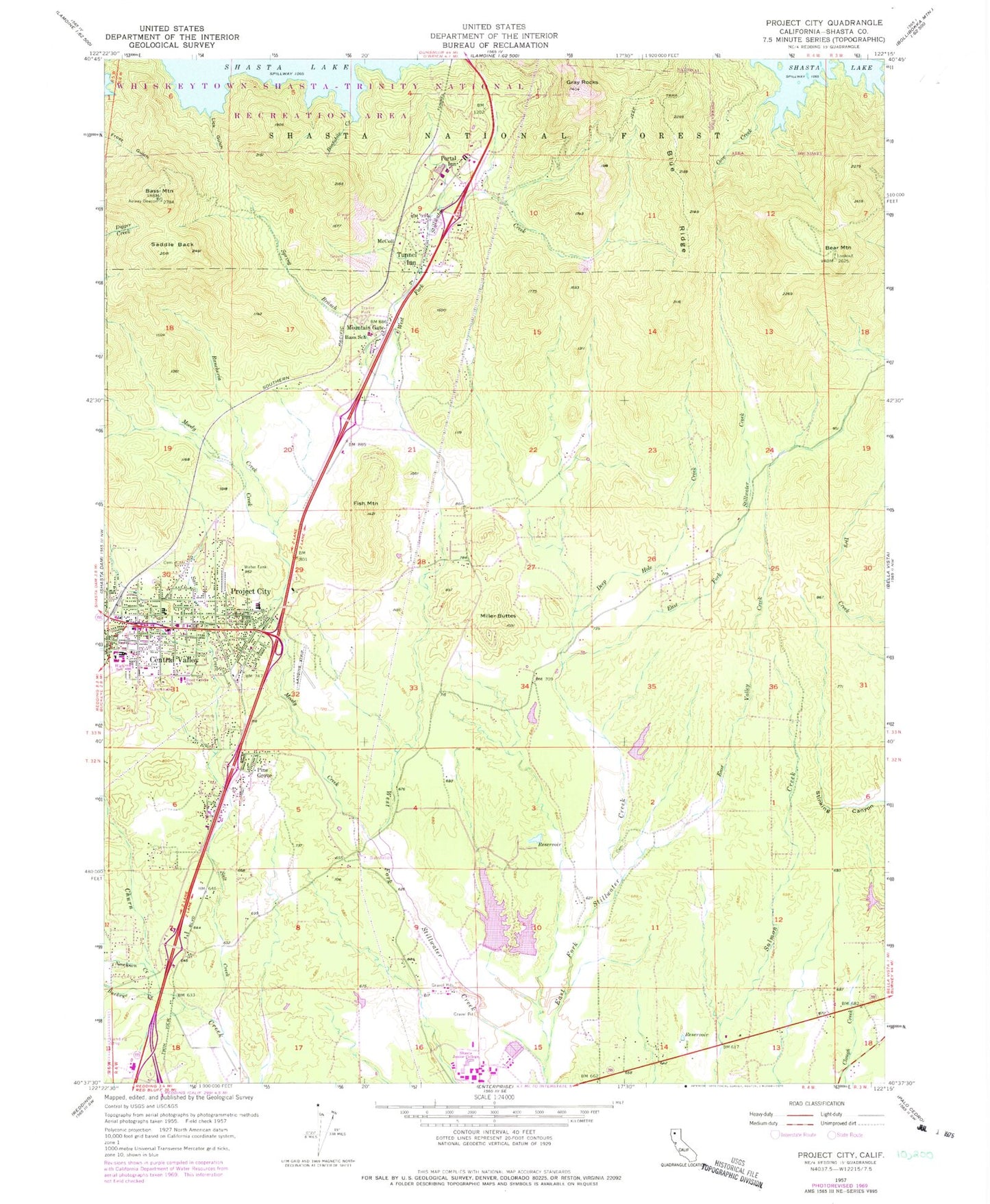 Classic USGS City of Shasta Lake California 7.5'x7.5' Topo Map Image