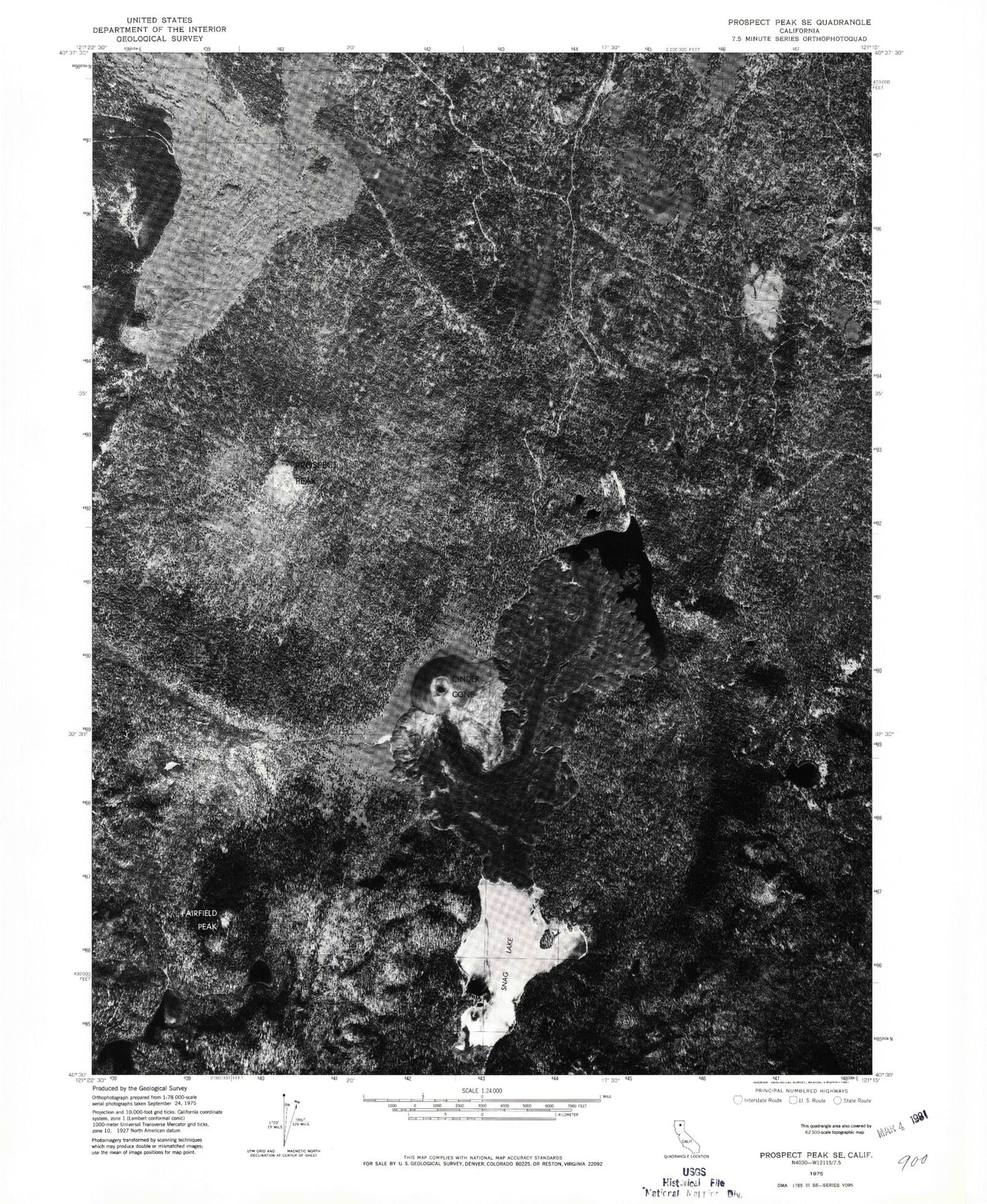 Classic USGS Prospect Peak California 7.5'x7.5' Topo Map Image