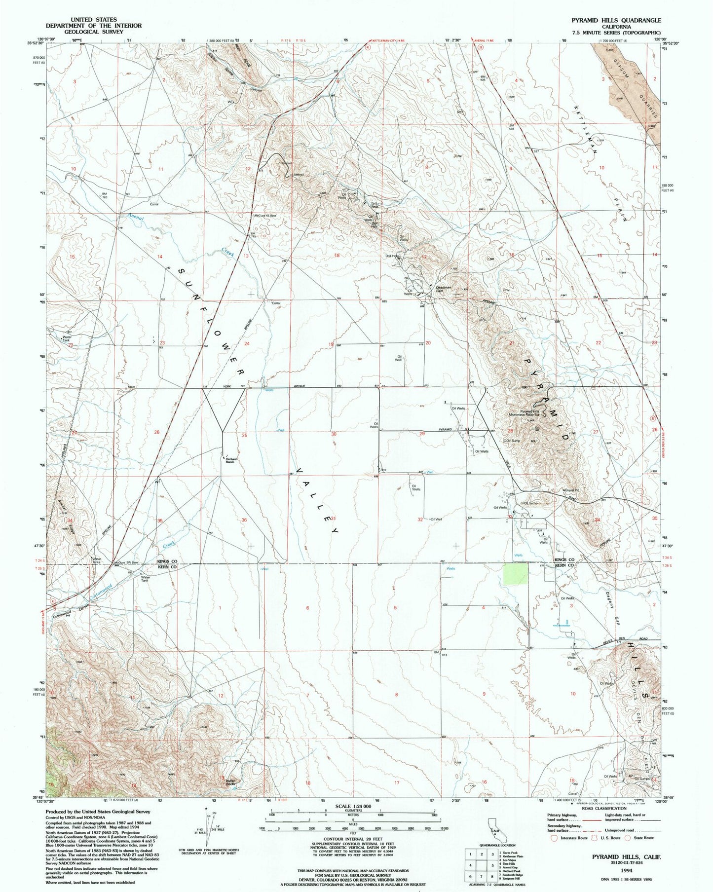 Classic USGS Pyramid Hills California 7.5'x7.5' Topo Map Image