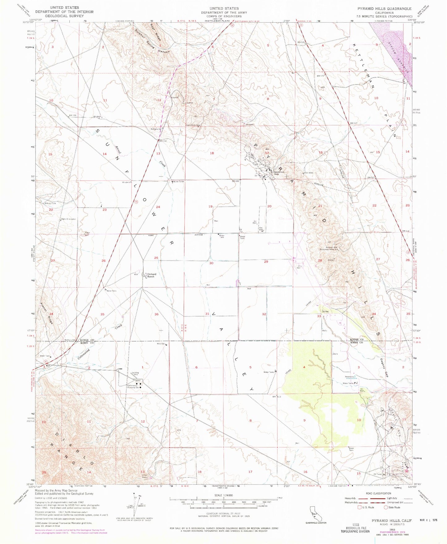 Classic USGS Pyramid Hills California 7.5'x7.5' Topo Map Image