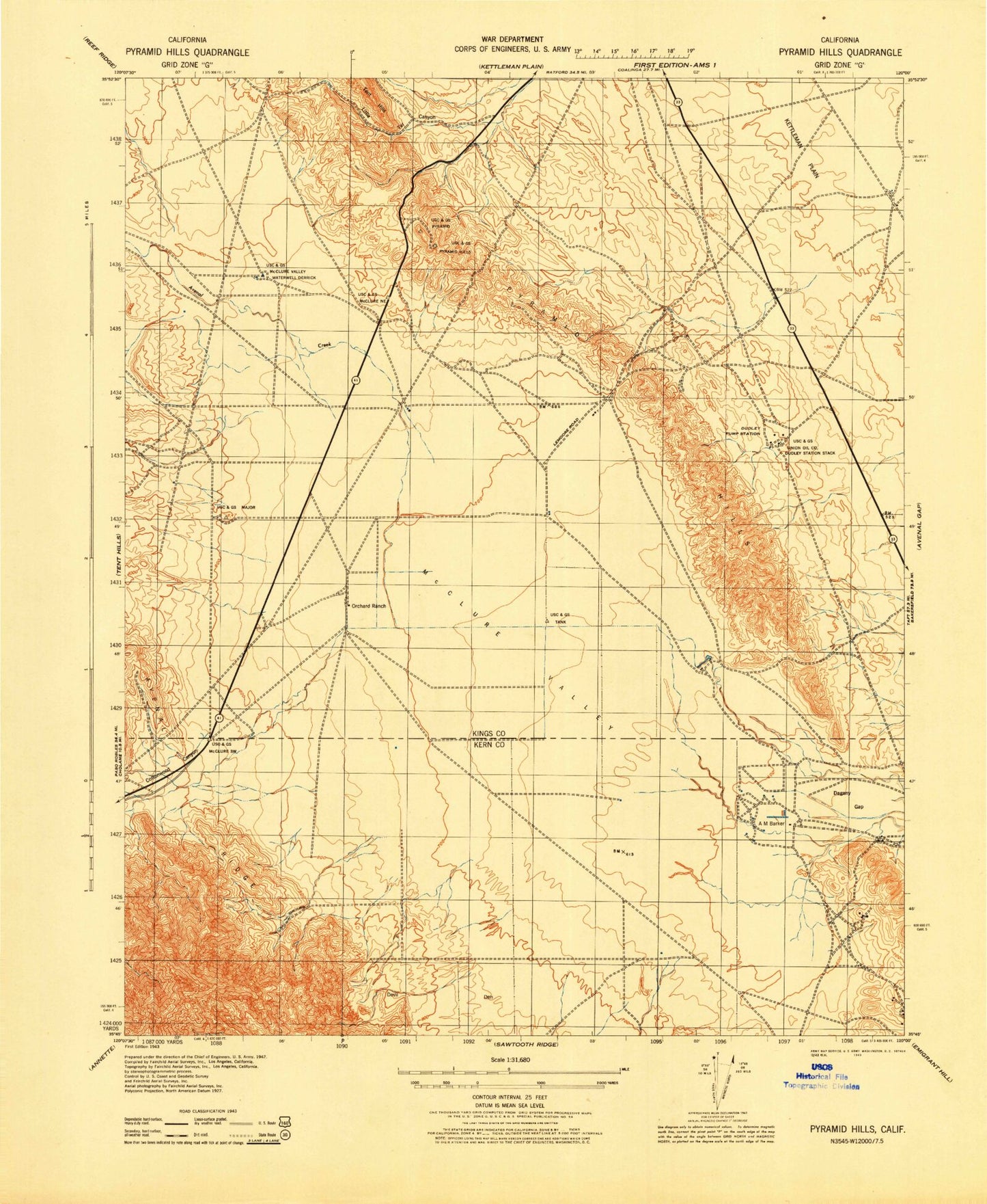 Classic USGS Pyramid Hills California 7.5'x7.5' Topo Map Image