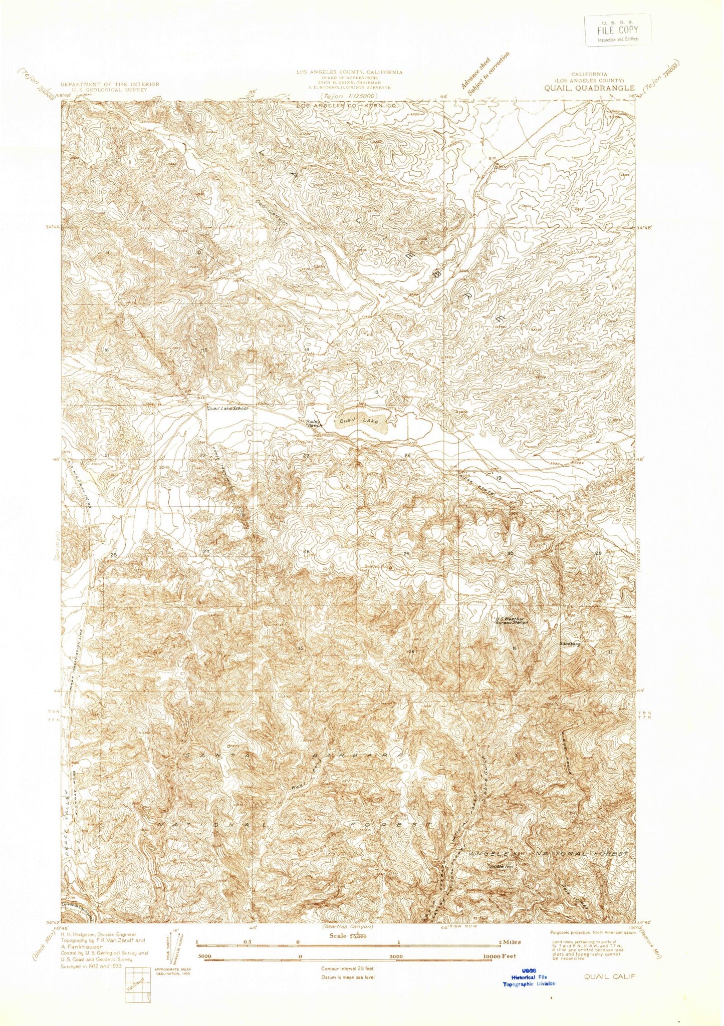 Classic USGS Quail California 7.5'x7.5' Topo Map Image