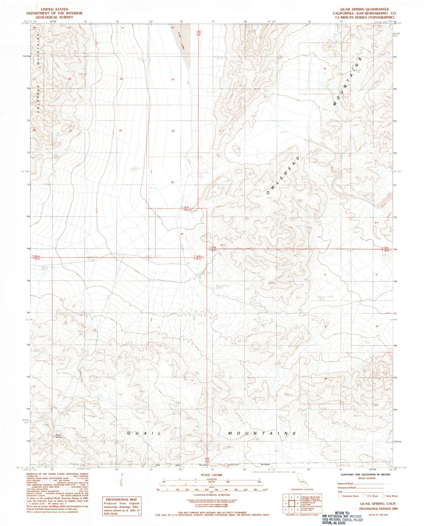 Classic USGS Quail Spring California 7.5'x7.5' Topo Map Image
