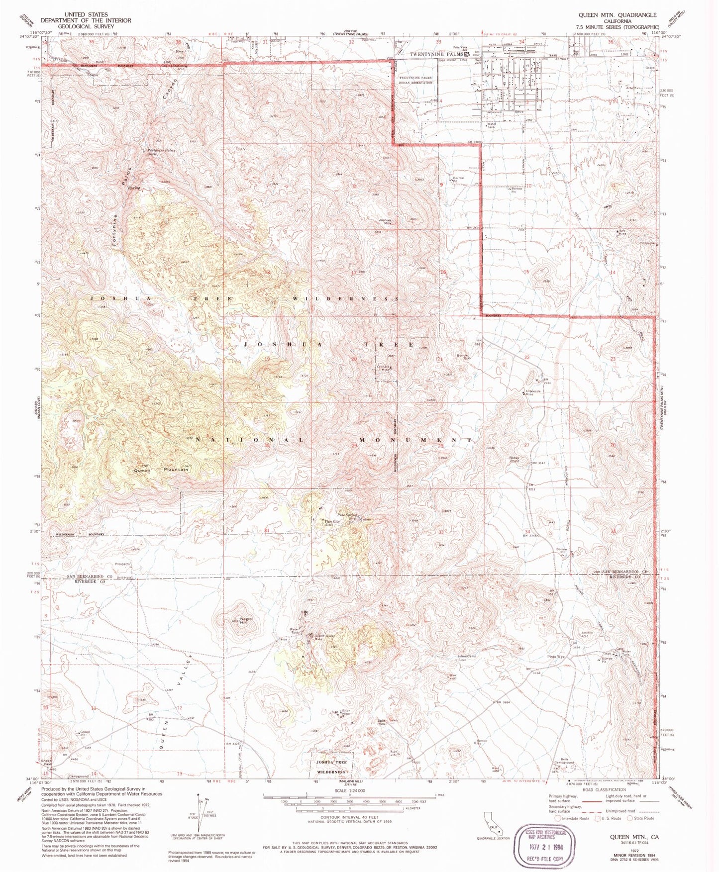 Classic USGS Queen Mountain California 7.5'x7.5' Topo Map Image
