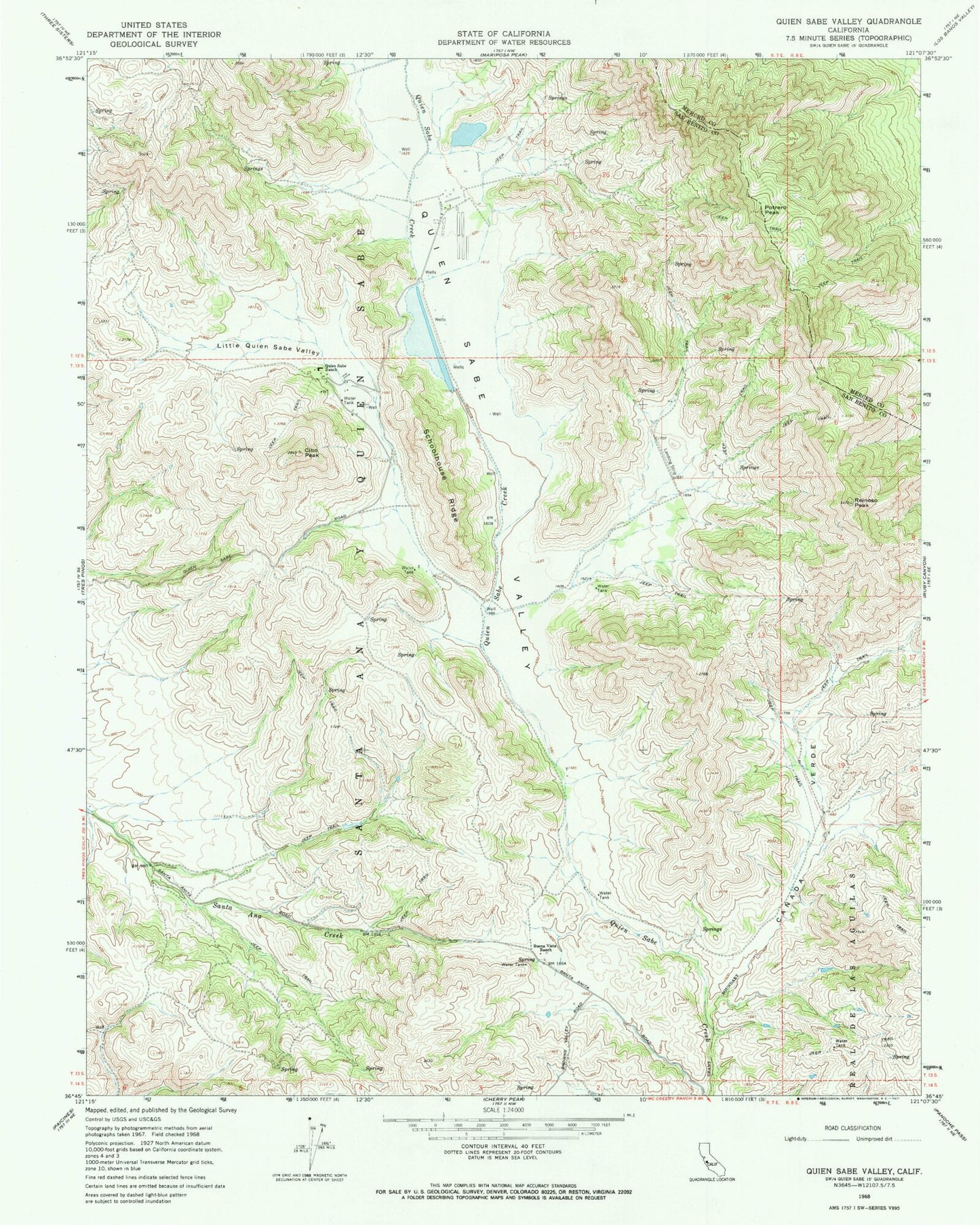 Classic USGS Quien Sabe Valley California 7.5'x7.5' Topo Map Image