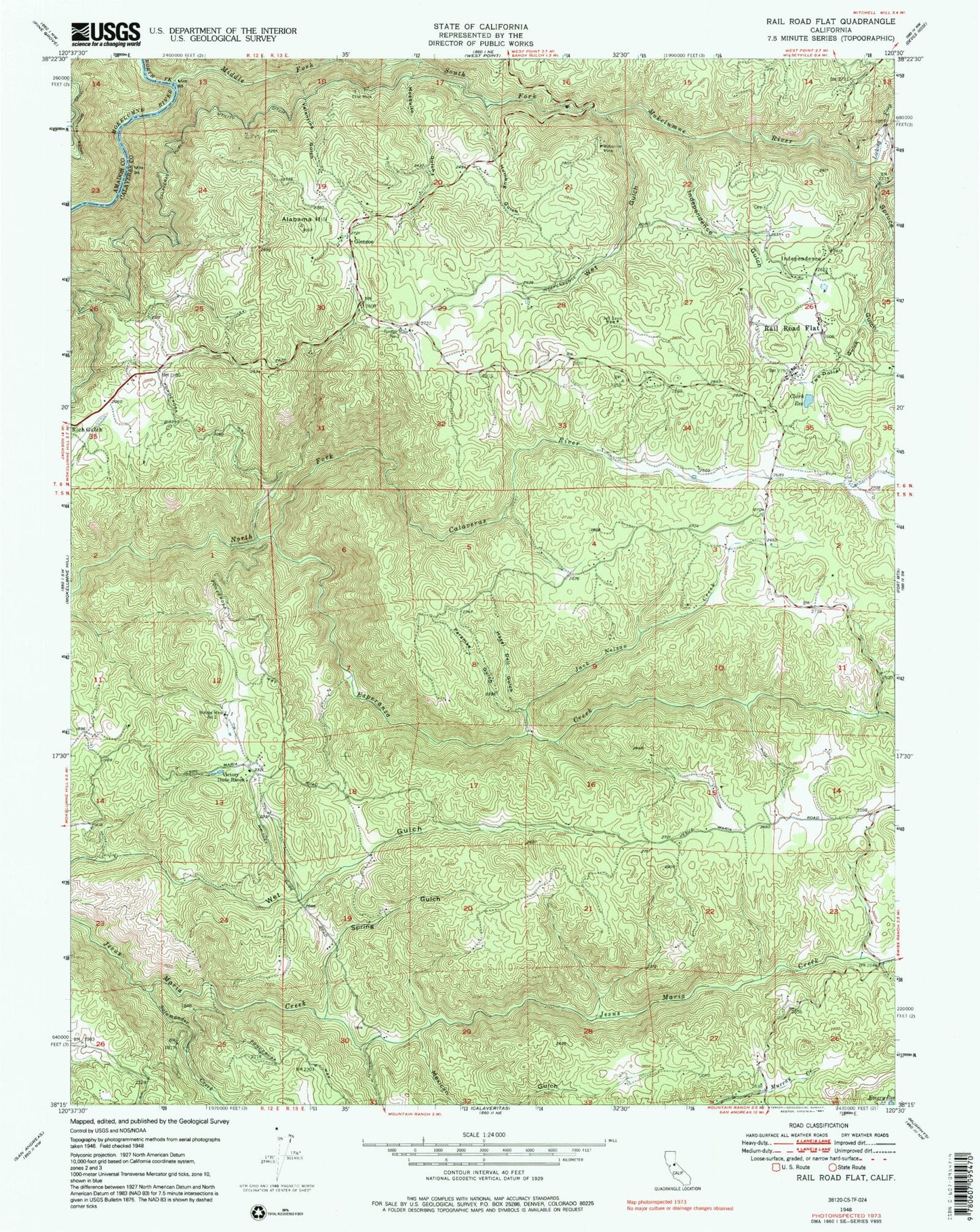 Classic USGS Rail Road Flat California 7.5'x7.5' Topo Map Image