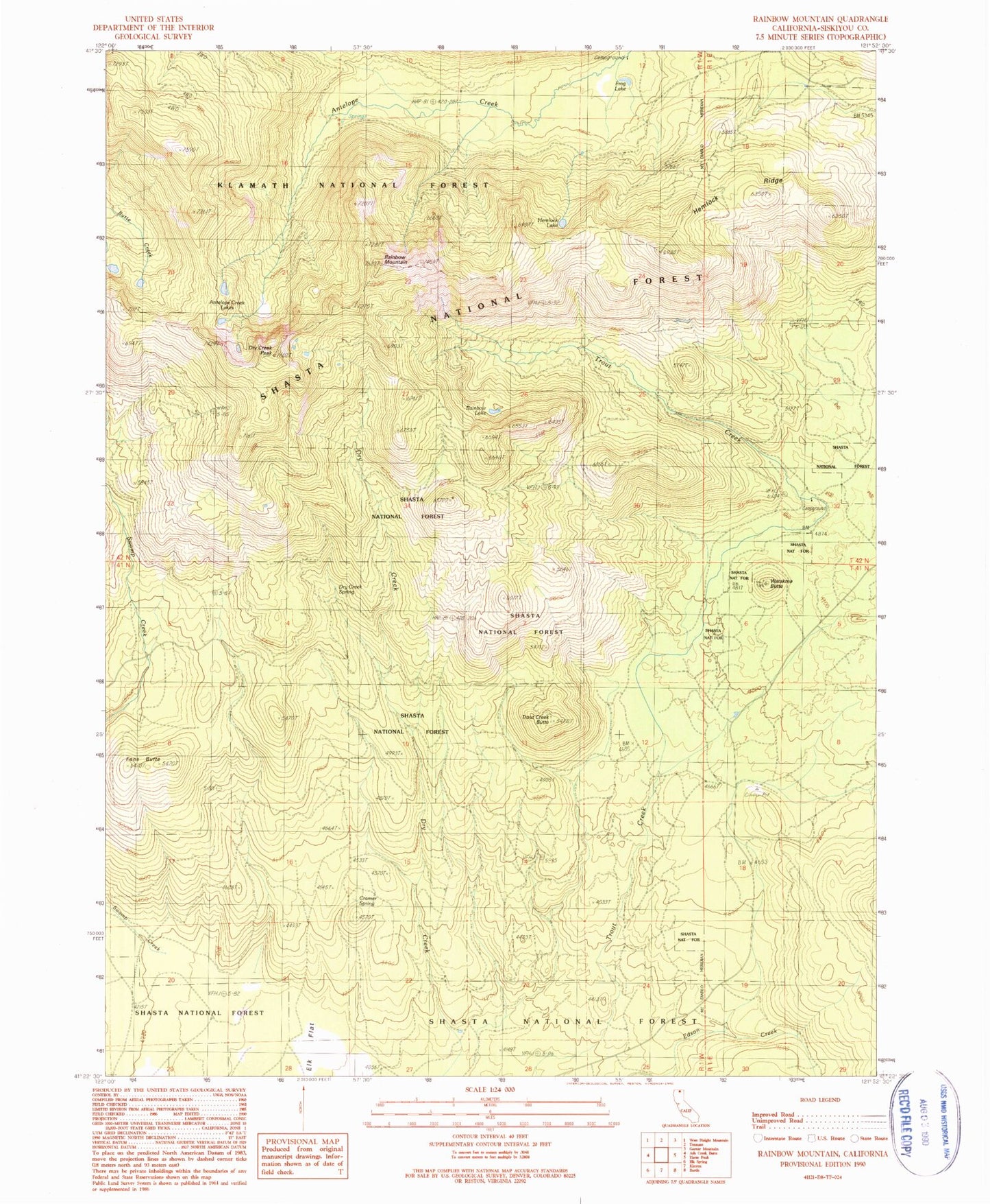 Classic USGS Rainbow Mountain California 7.5'x7.5' Topo Map Image