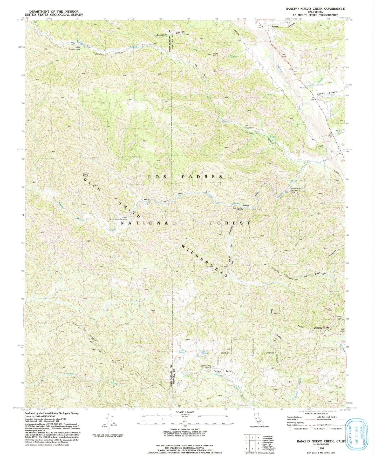 Classic USGS Rancho Nuevo Creek California 7.5'x7.5' Topo Map Image