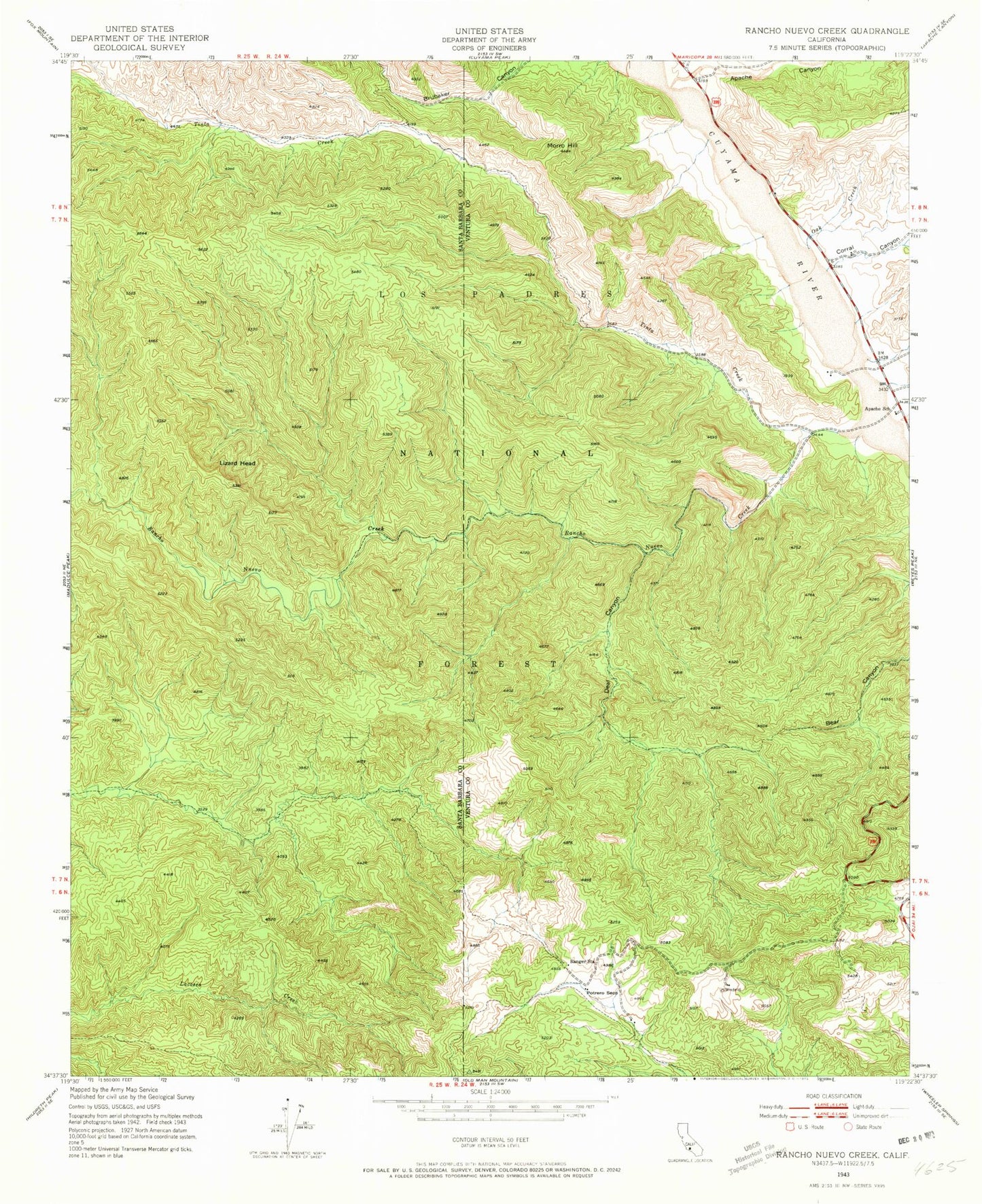 Classic USGS Rancho Nuevo Creek California 7.5'x7.5' Topo Map Image