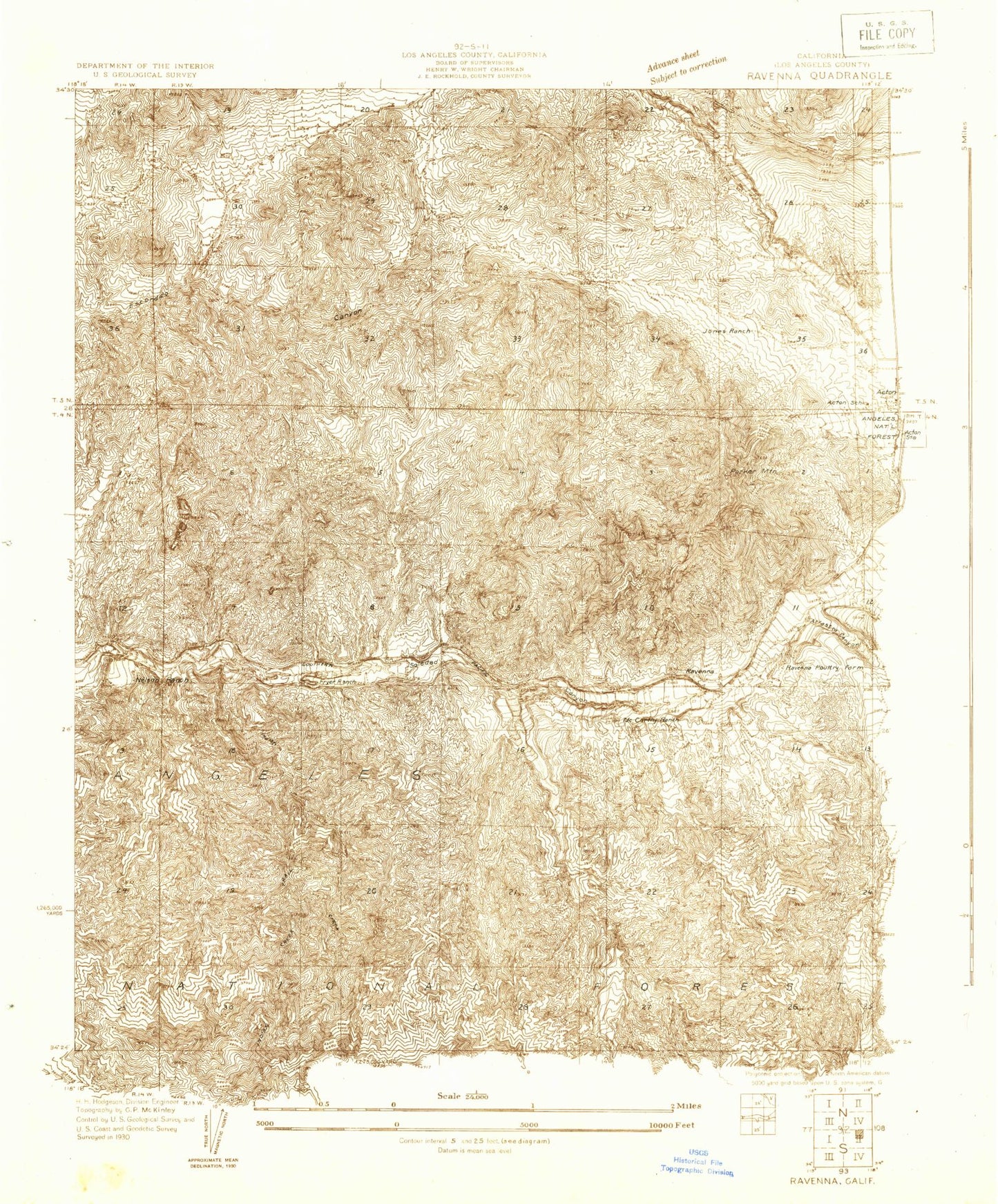 Classic USGS Ravenna California 7.5'x7.5' Topo Map Image