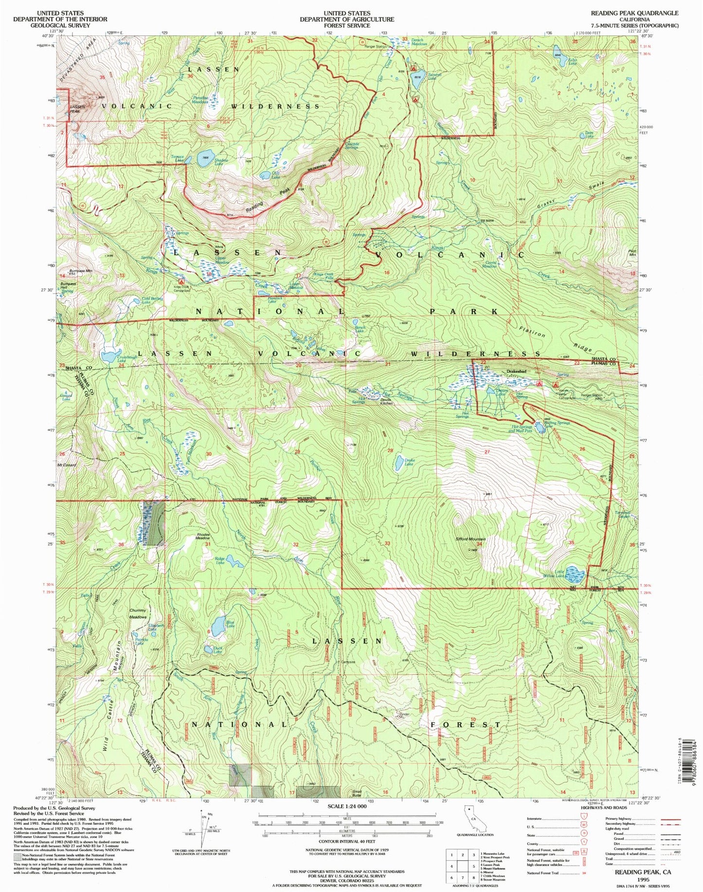 Classic USGS Reading Peak California 7.5'x7.5' Topo Map Image