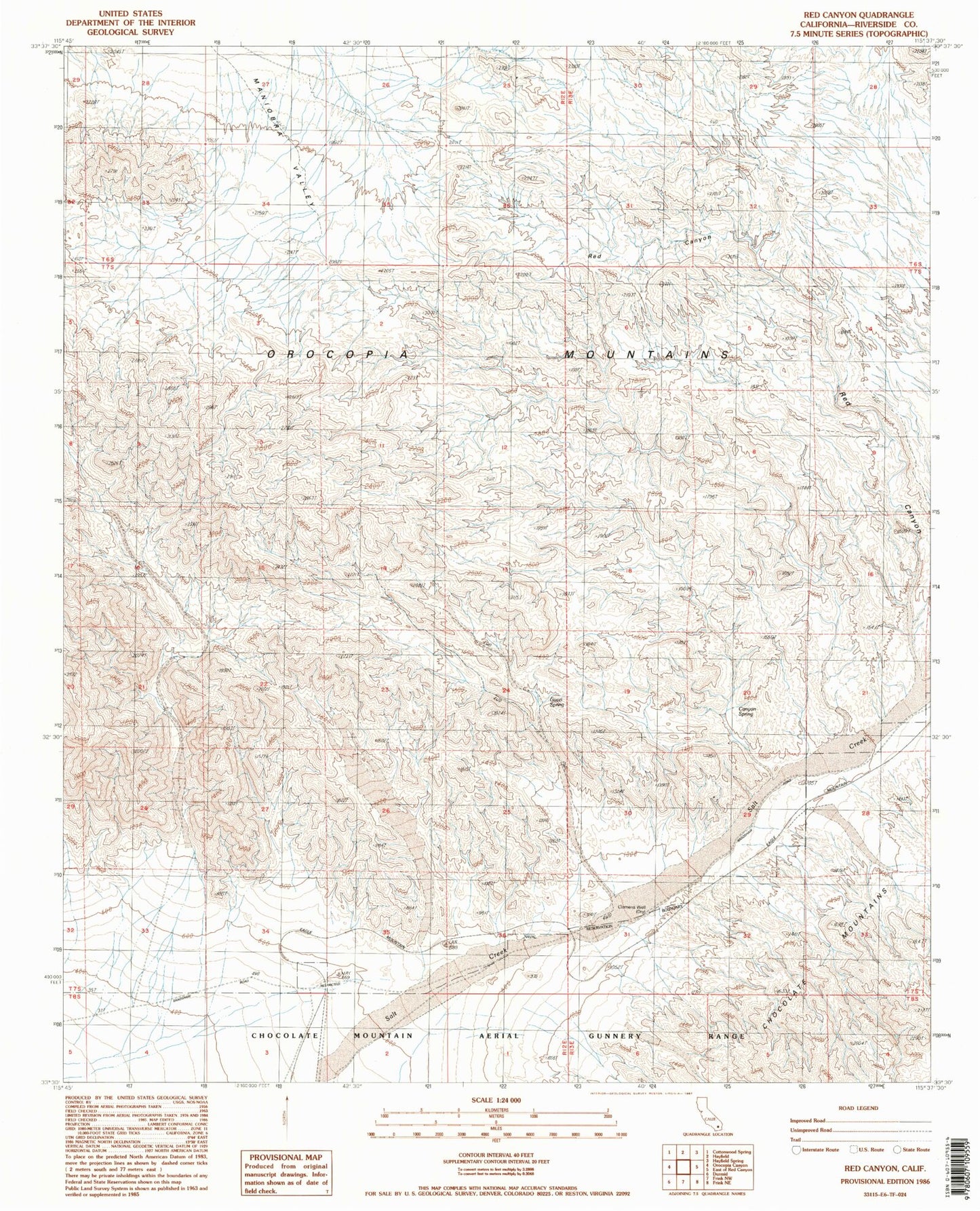 Classic USGS Red Canyon California 7.5'x7.5' Topo Map Image