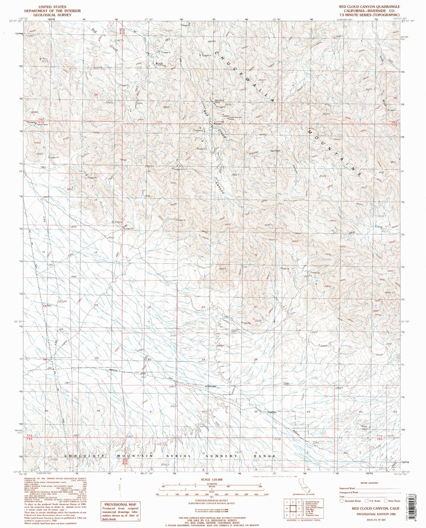 Classic USGS Red Cloud Canyon California 7.5'x7.5' Topo Map Image