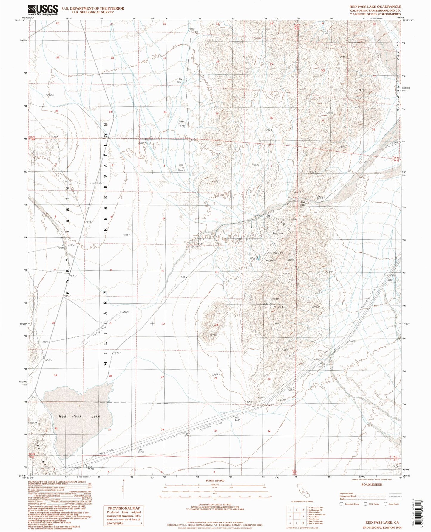 Classic USGS Red Pass Lake California 7.5'x7.5' Topo Map Image