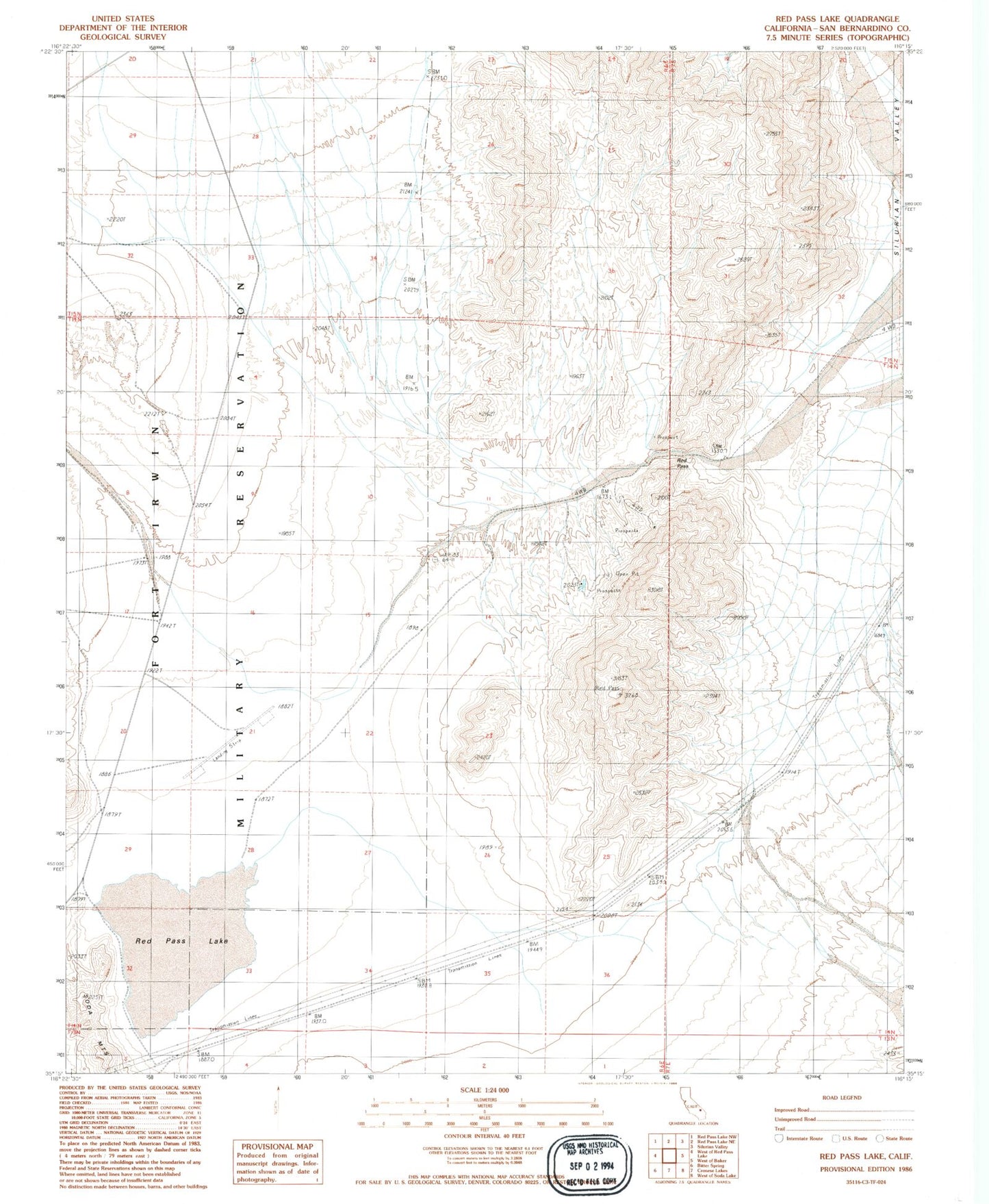 Classic USGS Red Pass Lake California 7.5'x7.5' Topo Map Image