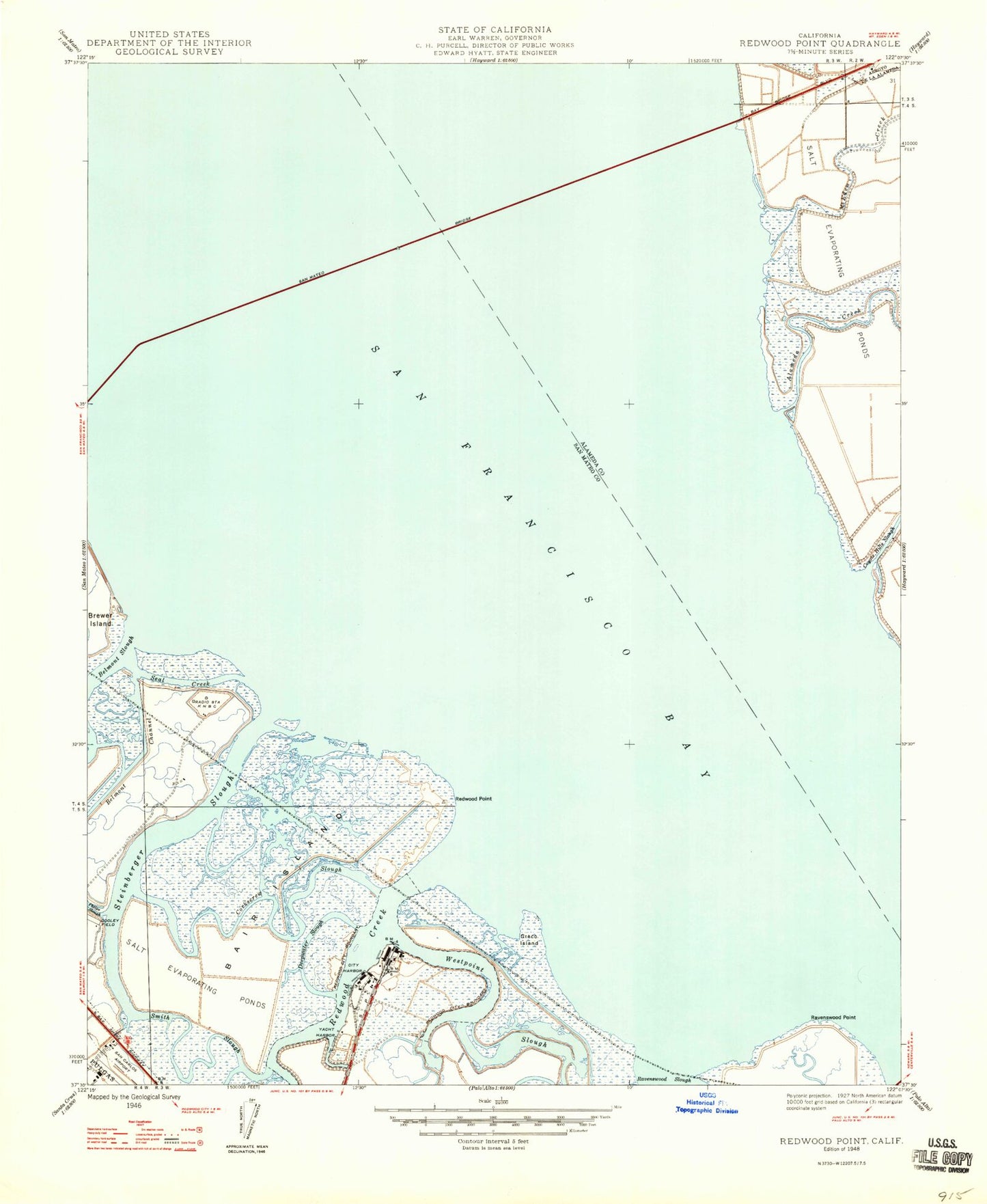 Classic USGS Redwood Point California 7.5'x7.5' Topo Map Image
