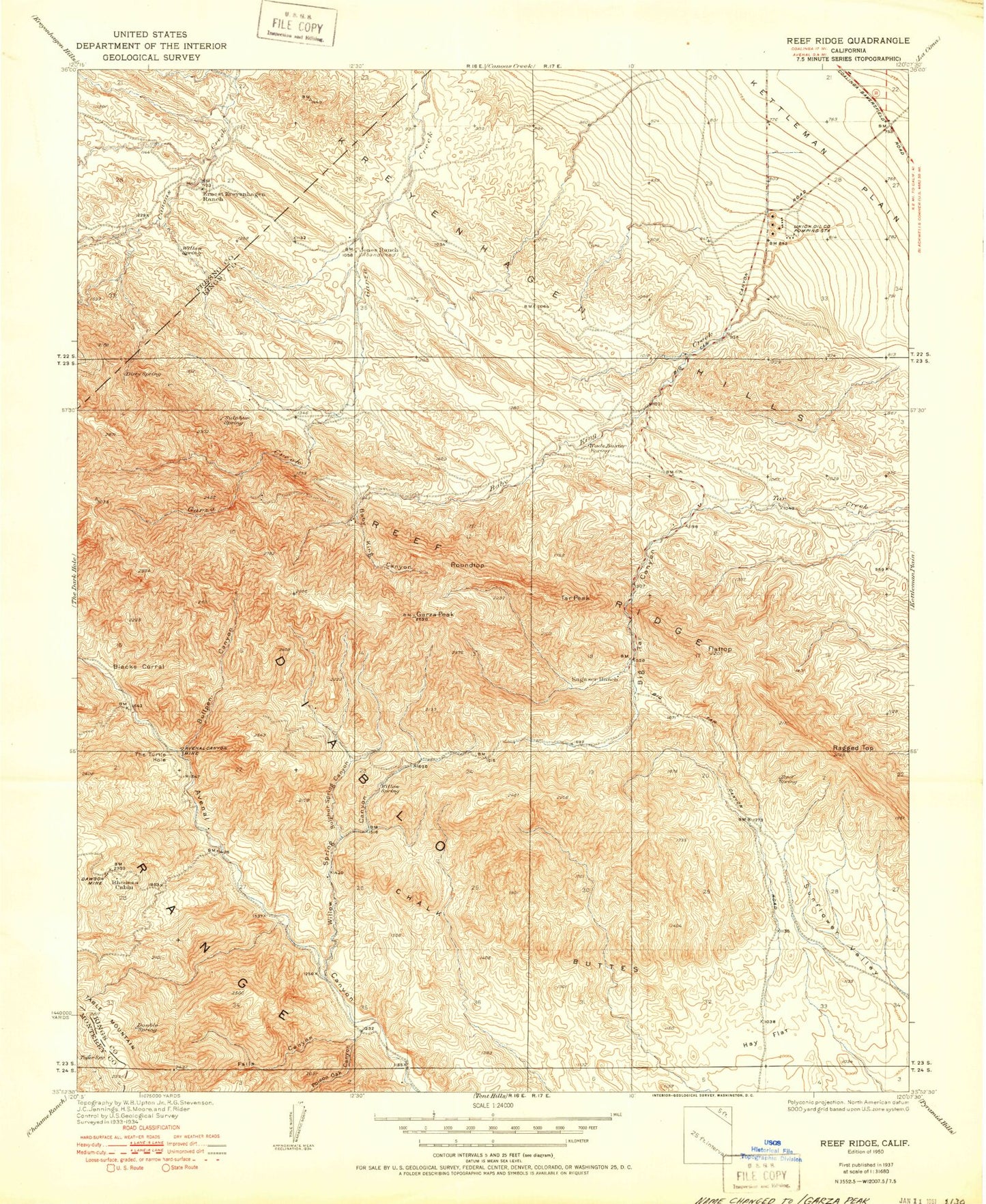 Classic USGS Garza Peak California 7.5'x7.5' Topo Map Image