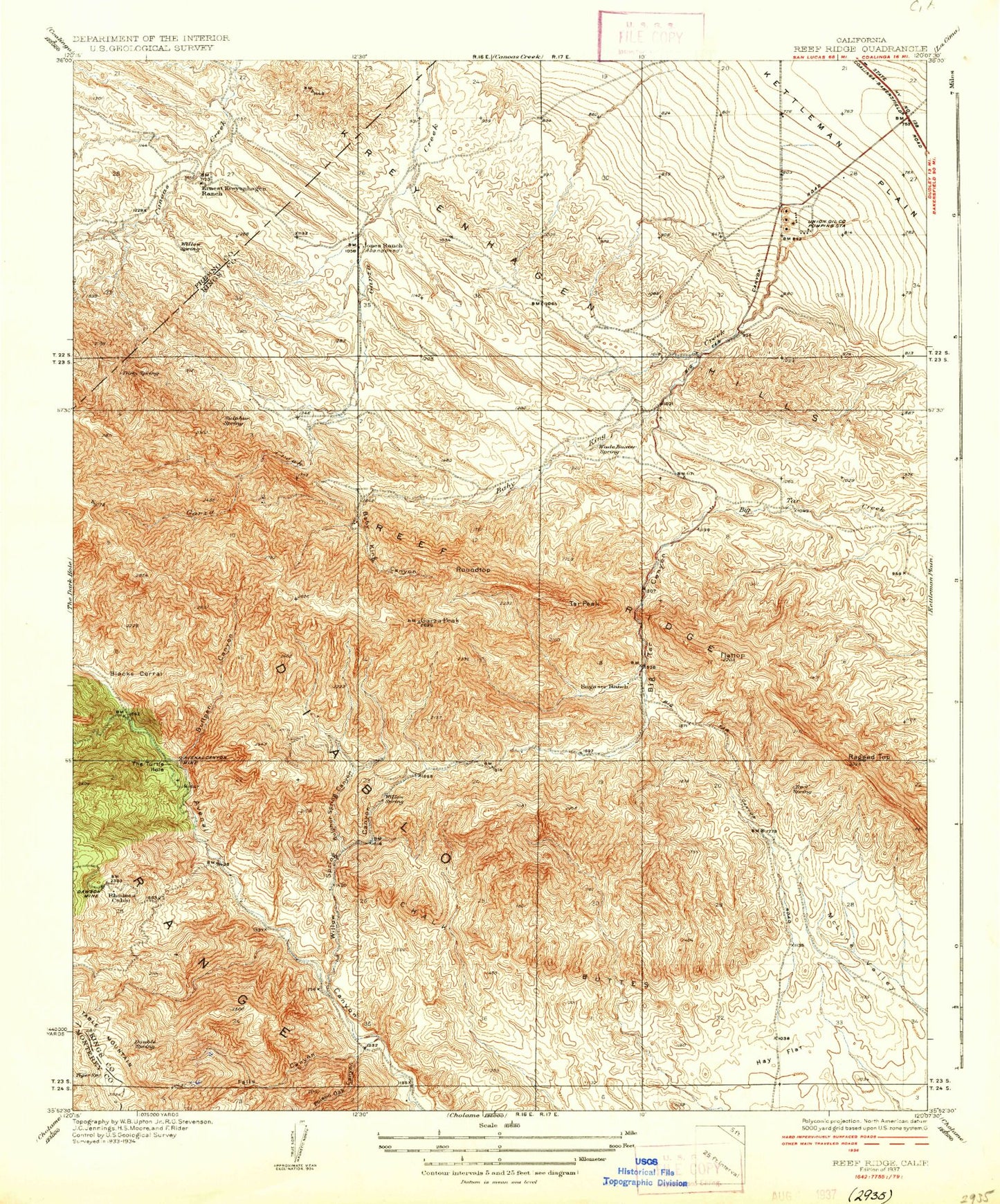 Classic USGS Garza Peak California 7.5'x7.5' Topo Map Image
