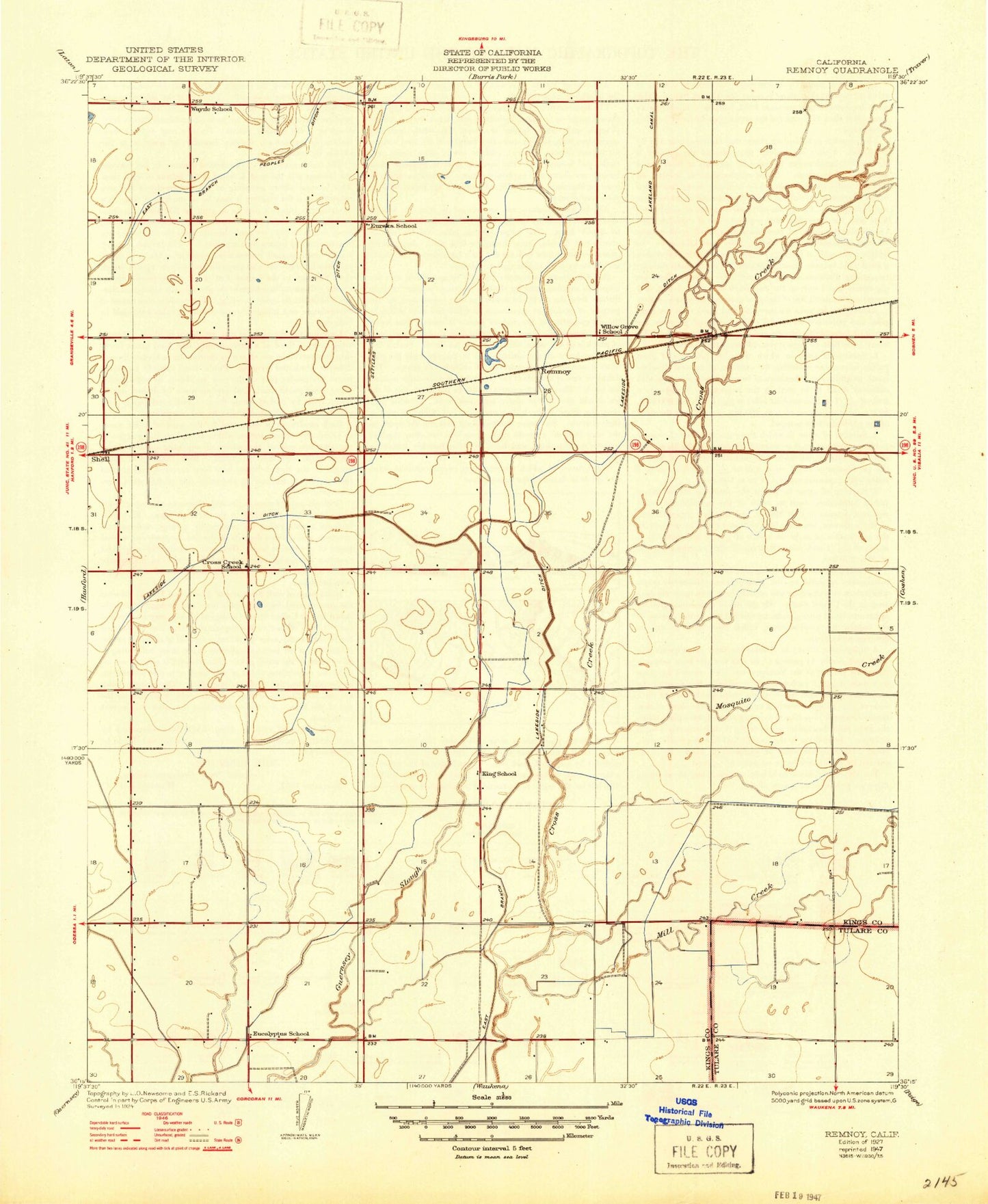 Classic USGS Remnoy California 7.5'x7.5' Topo Map Image