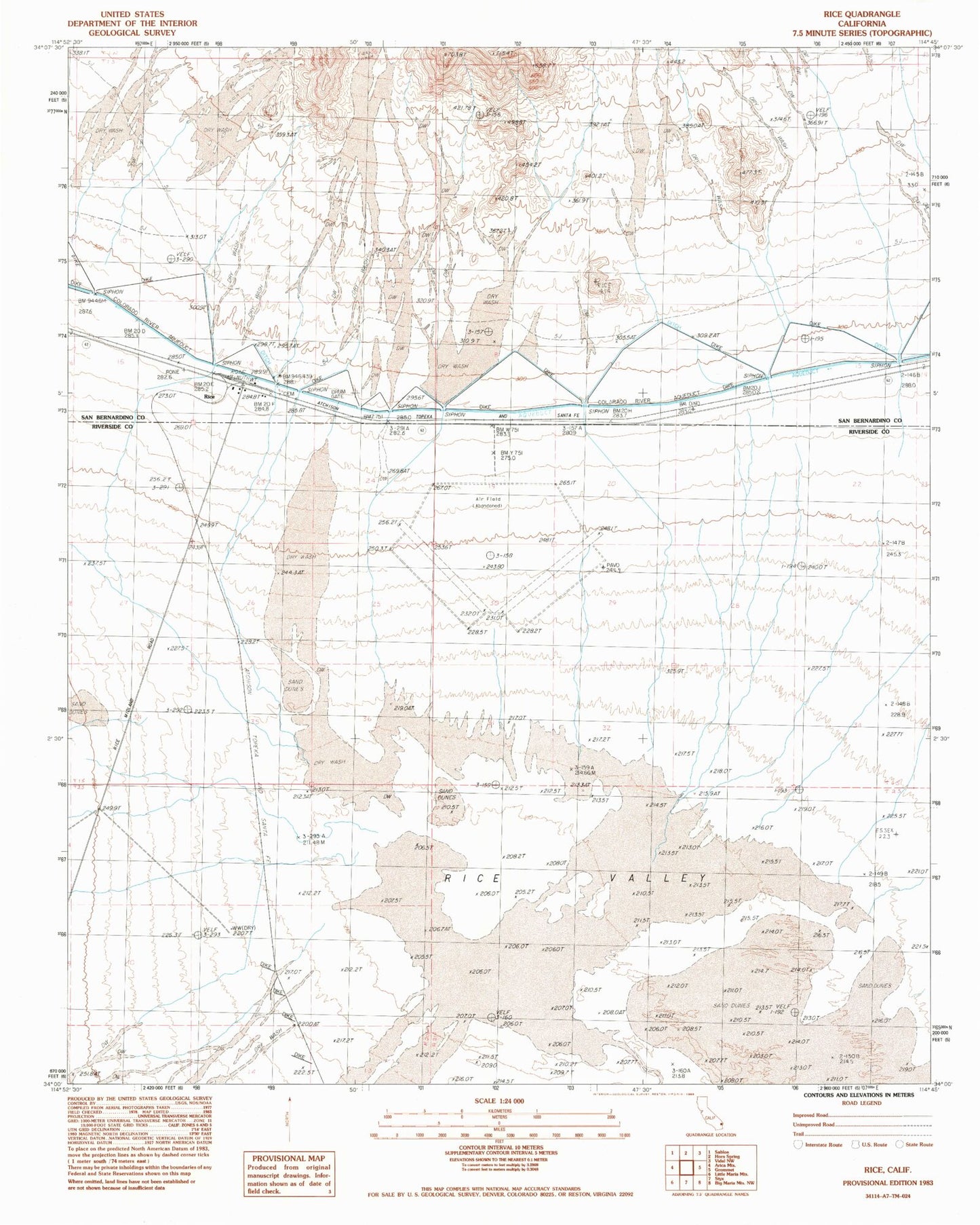 Classic USGS Rice California 7.5'x7.5' Topo Map Image