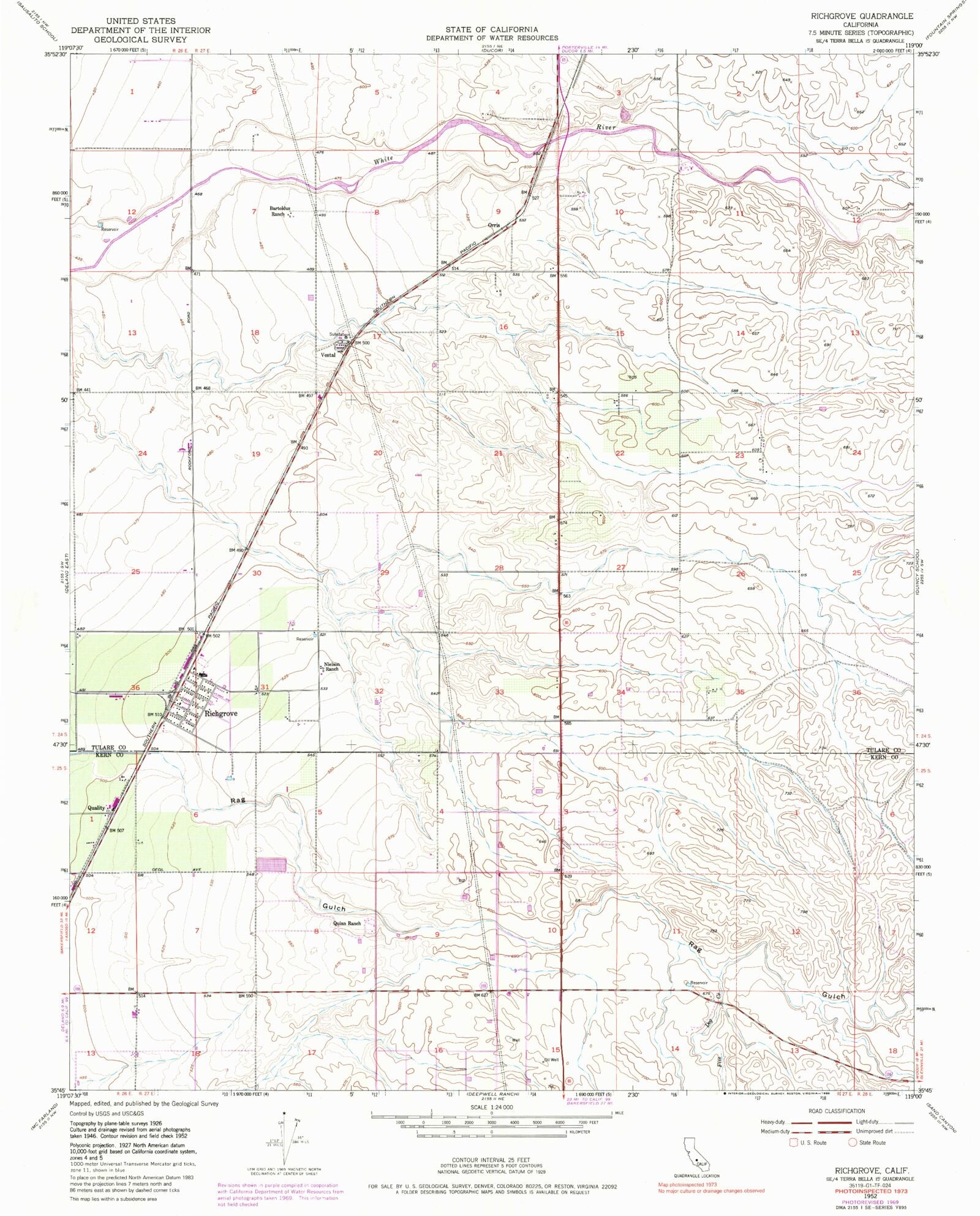 Classic USGS Richgrove California 7.5'x7.5' Topo Map MyTopo Map Store