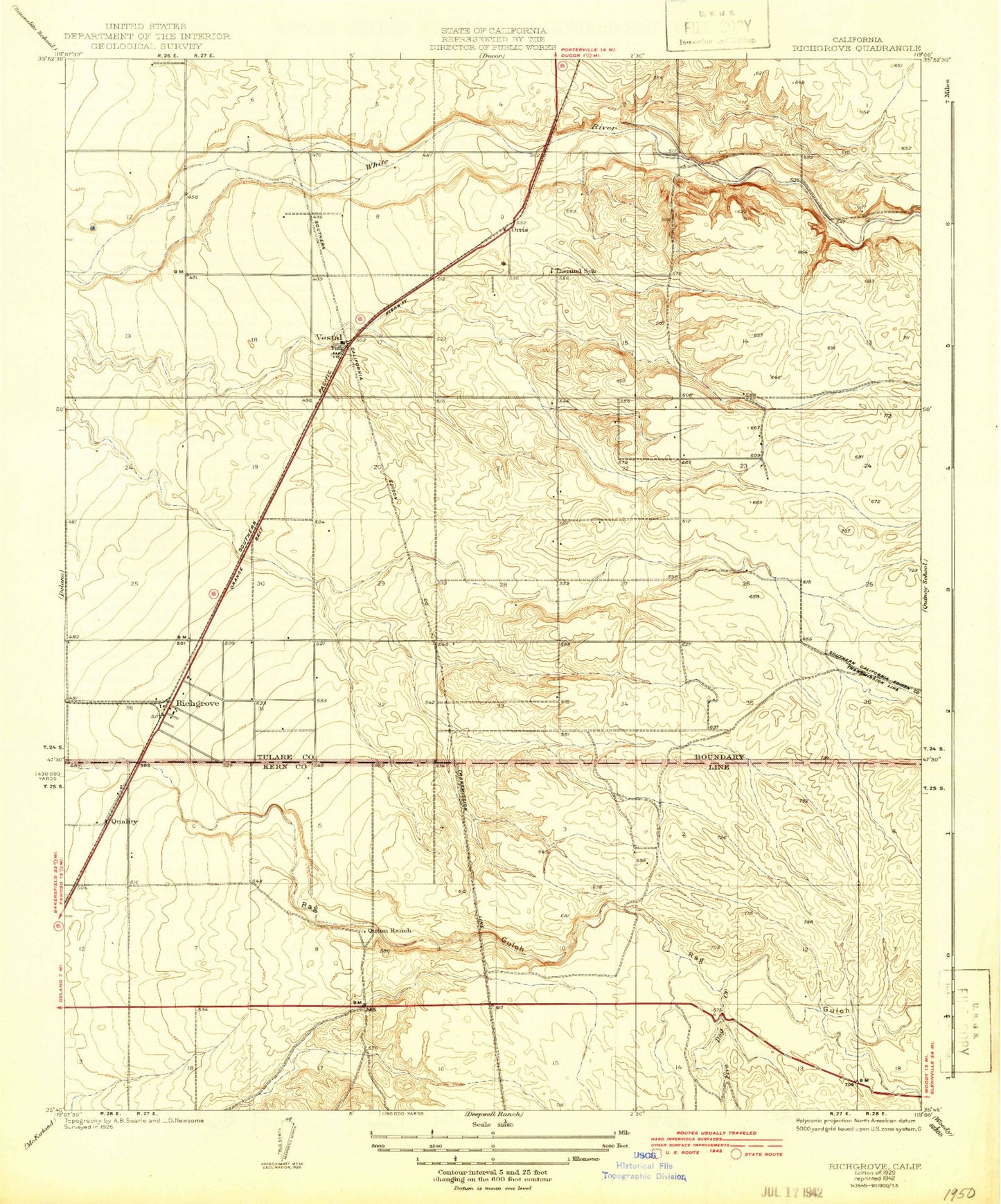 Classic USGS Richgrove California 7.5'x7.5' Topo Map Image