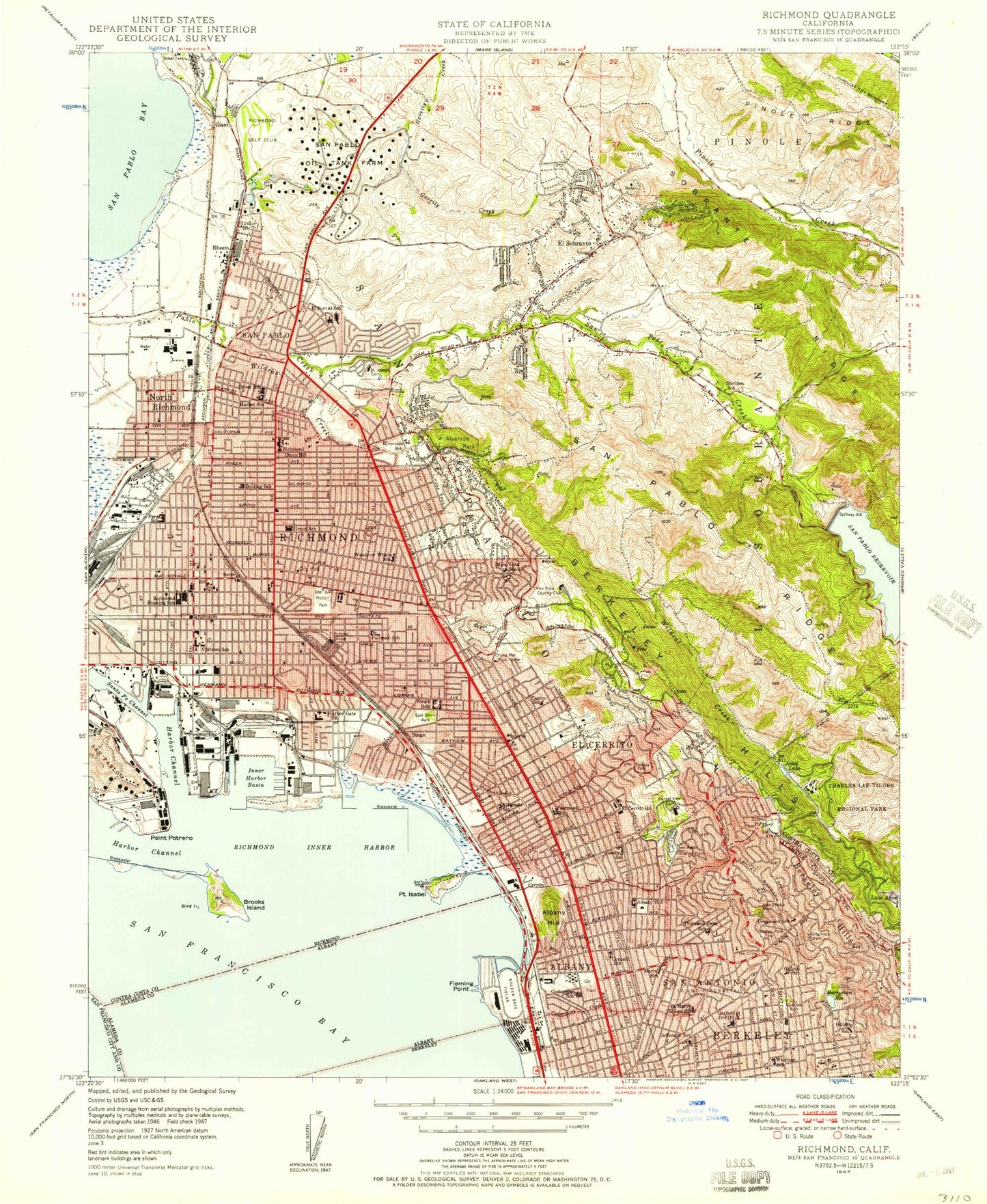 Classic USGS Richmond California 7.5'x7.5' Topo Map Image