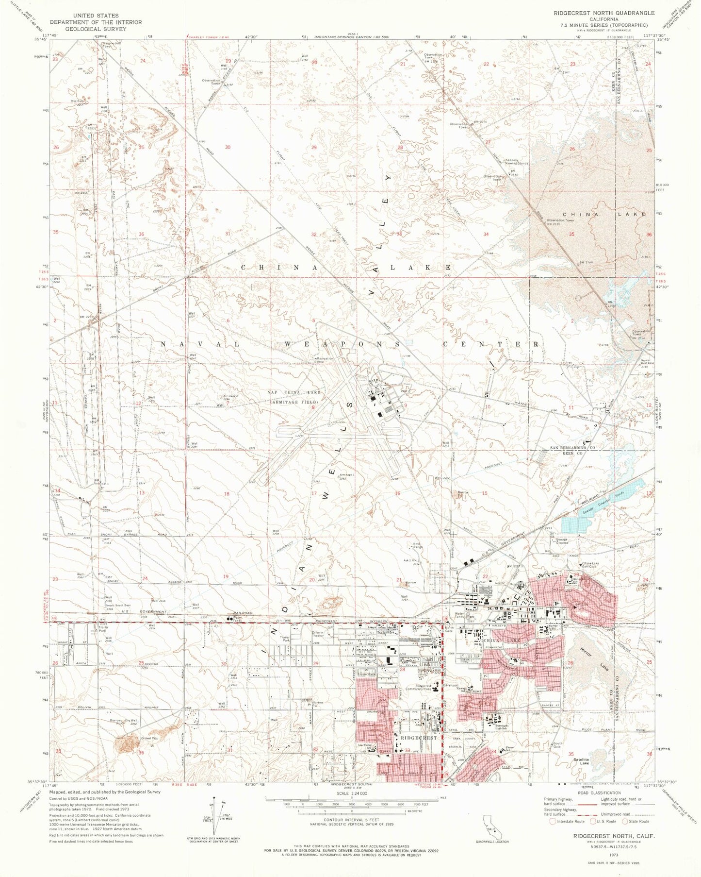 Classic USGS Ridgecrest North California 7.5'x7.5' Topo Map Image
