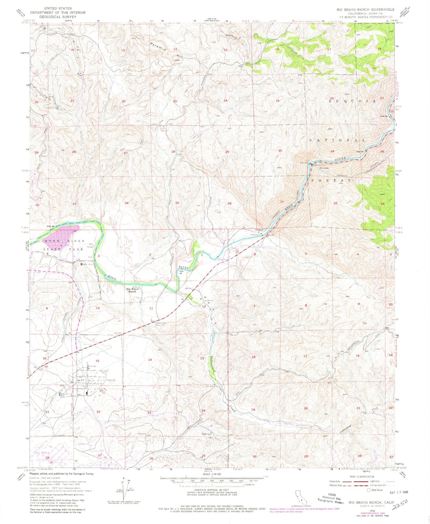 Classic USGS Rio Bravo Ranch California 7.5'x7.5' Topo Map Image